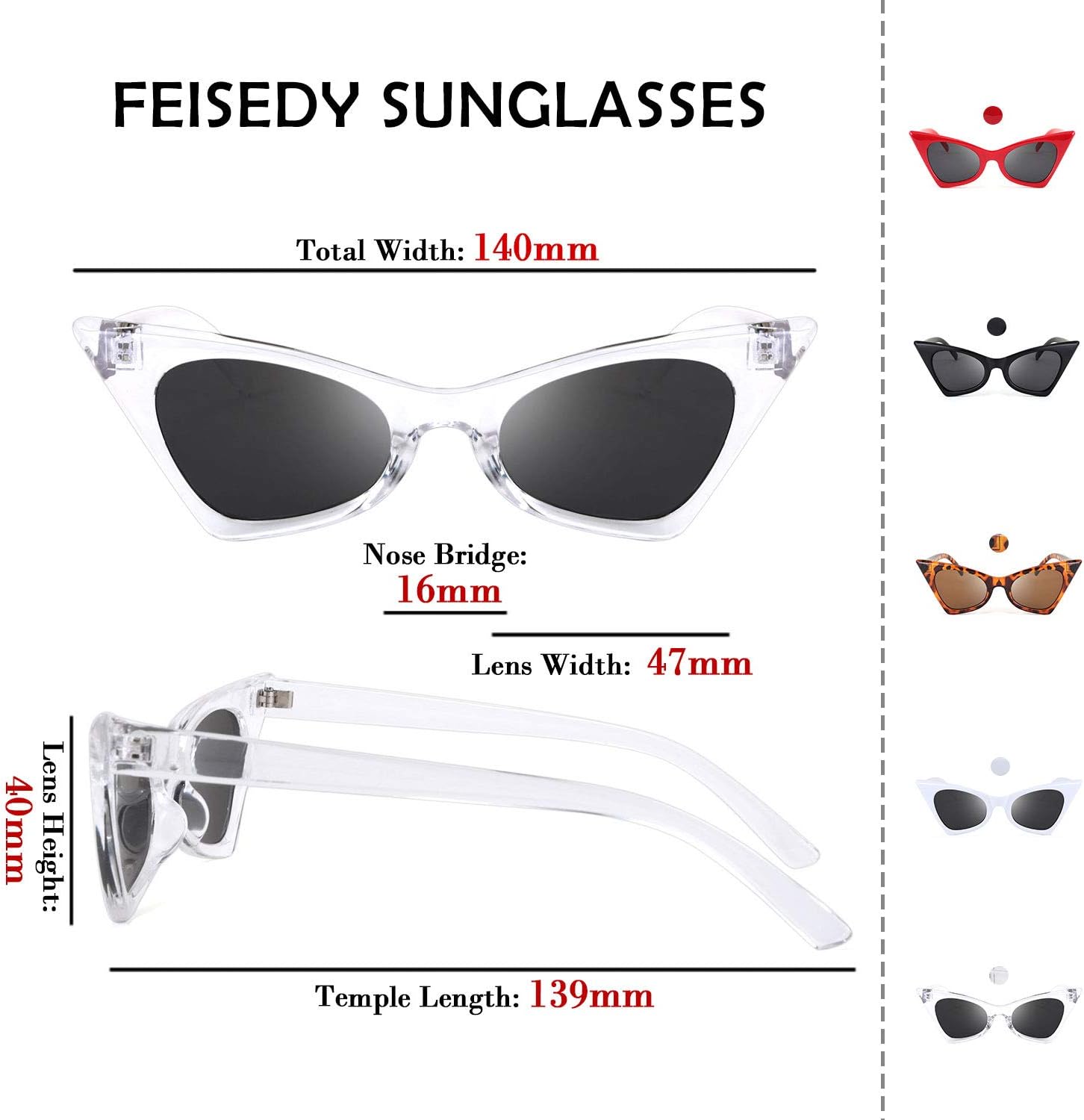 商品图片 63 | B079KYQYT3 | FEISEDY Small Cat Eye Sunglasses Vintage Square Shade Women Eyewear B2291