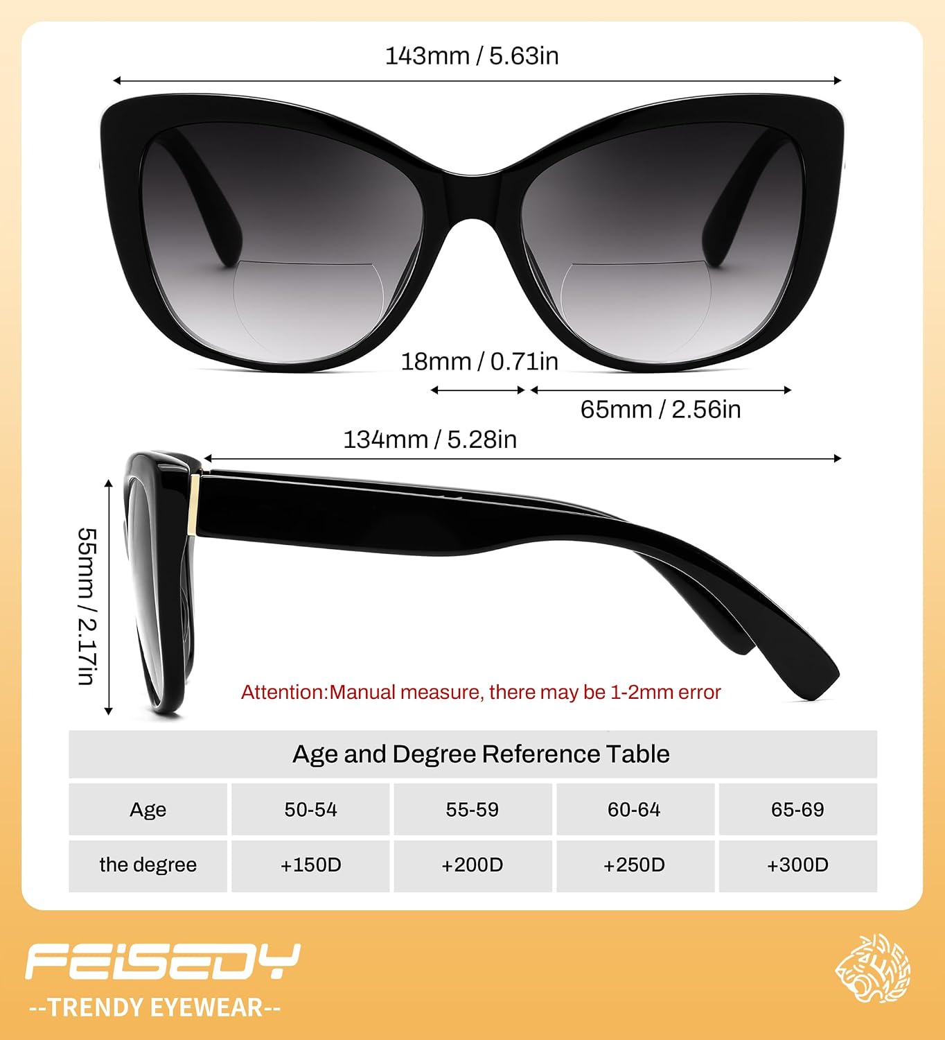 商品图片 5 | B0GSZX5N57 | FEISEDY Cat Eye Bifocal Sunglasses Reader for Women UV400 Protection B0352