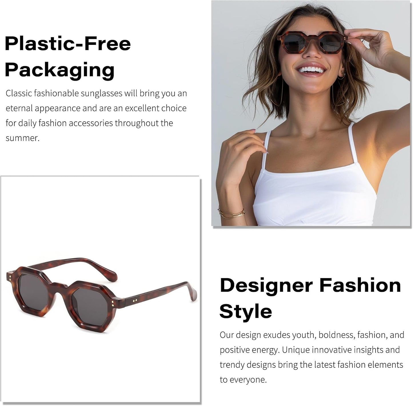 商品图片 31 | B0CSJQ26W8 | FEISEDY Octagon Sunglasses for Women - Thick Frame Fashion Rectangle Sun Glasses - Summer UV400 Protection