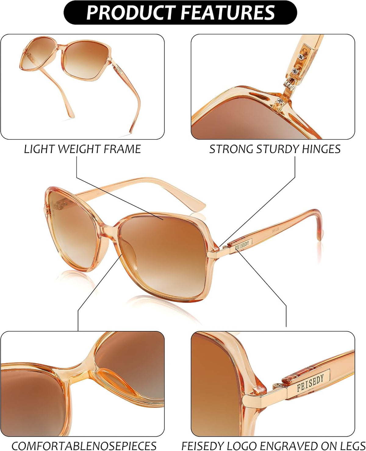 ÉÌƷͼƬ 19 | B09KC567VY | FEISEDY Womens Polarized Sunglasses UV400 Anti Glare Fashion Shades