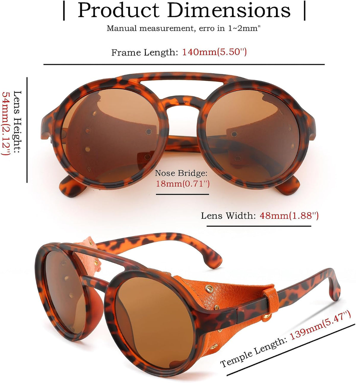 ÉÌƷͼƬ 24 | B09WN3J4YZ | FEISEDY Retro Round Steampunk Sunglasses Women Men Leatherwear B2532