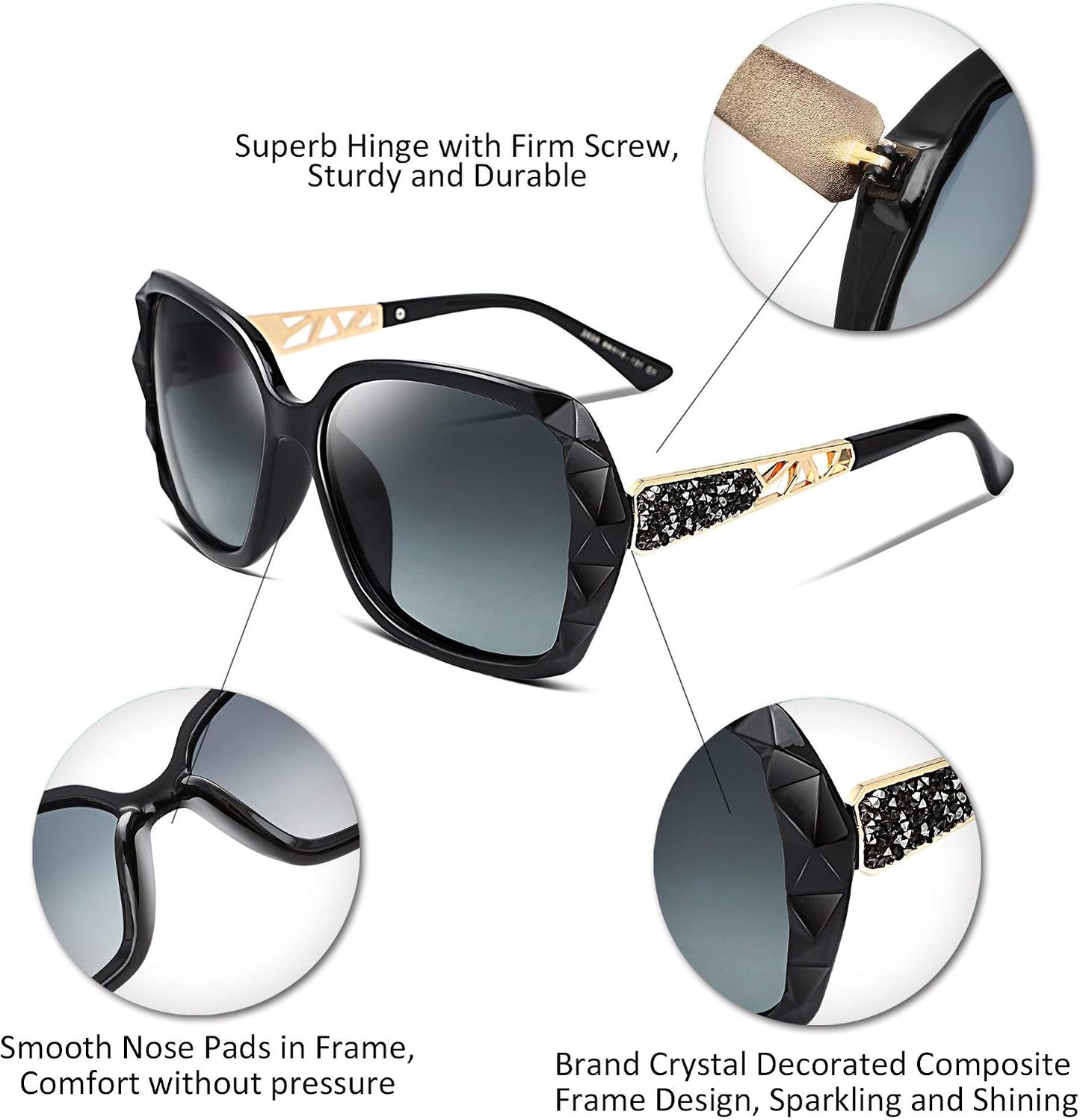 商品图片 77 | B079GT4RXH | FEISEDY Polarized Women Square Sunglasses Sparkling Composite Shiny Frame B2289