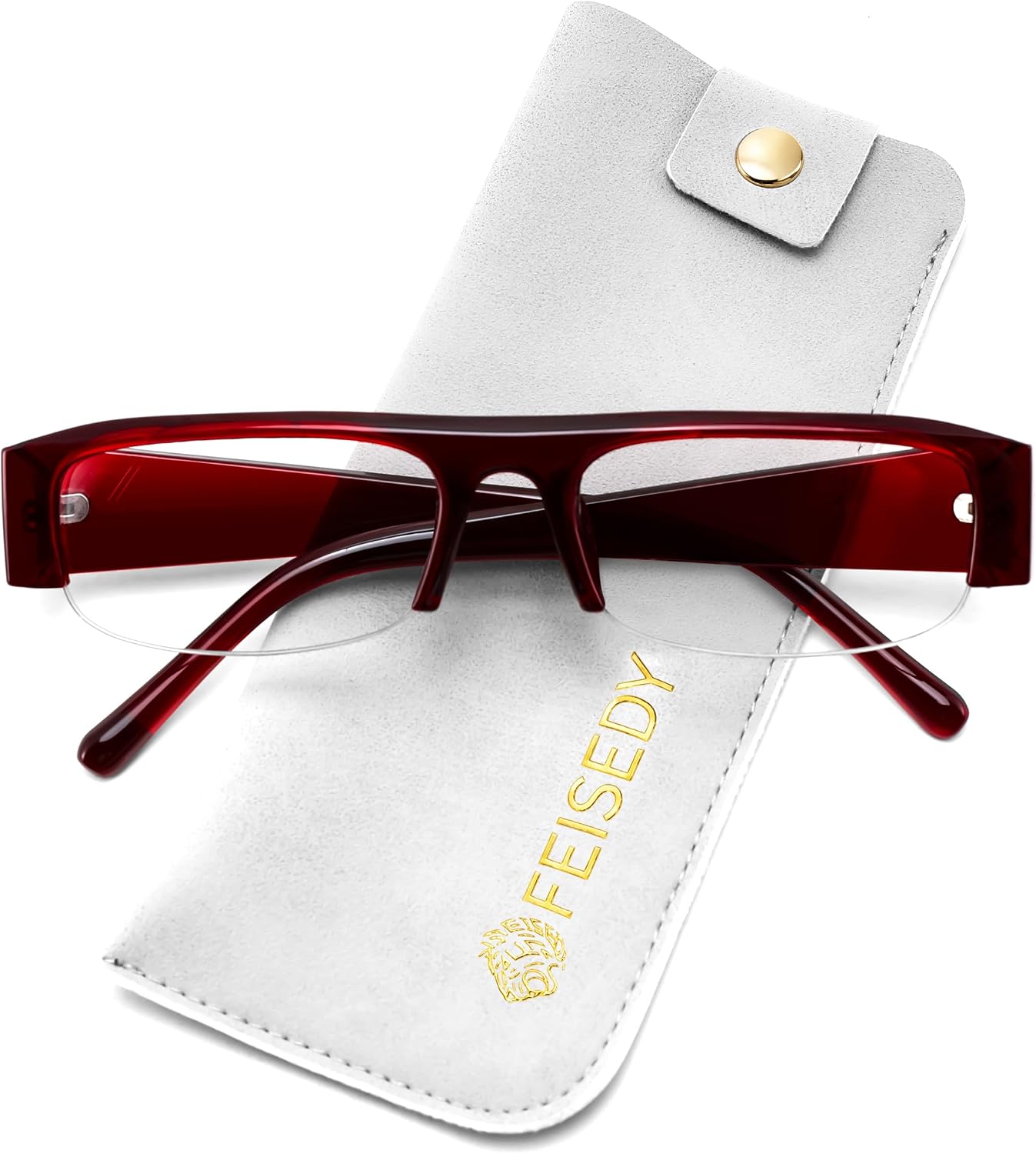 Red / 50 Millimeters | B0GY48XC38 | FEISEDY Chic Semi Rimless Blue Light Glasses for Women B0431