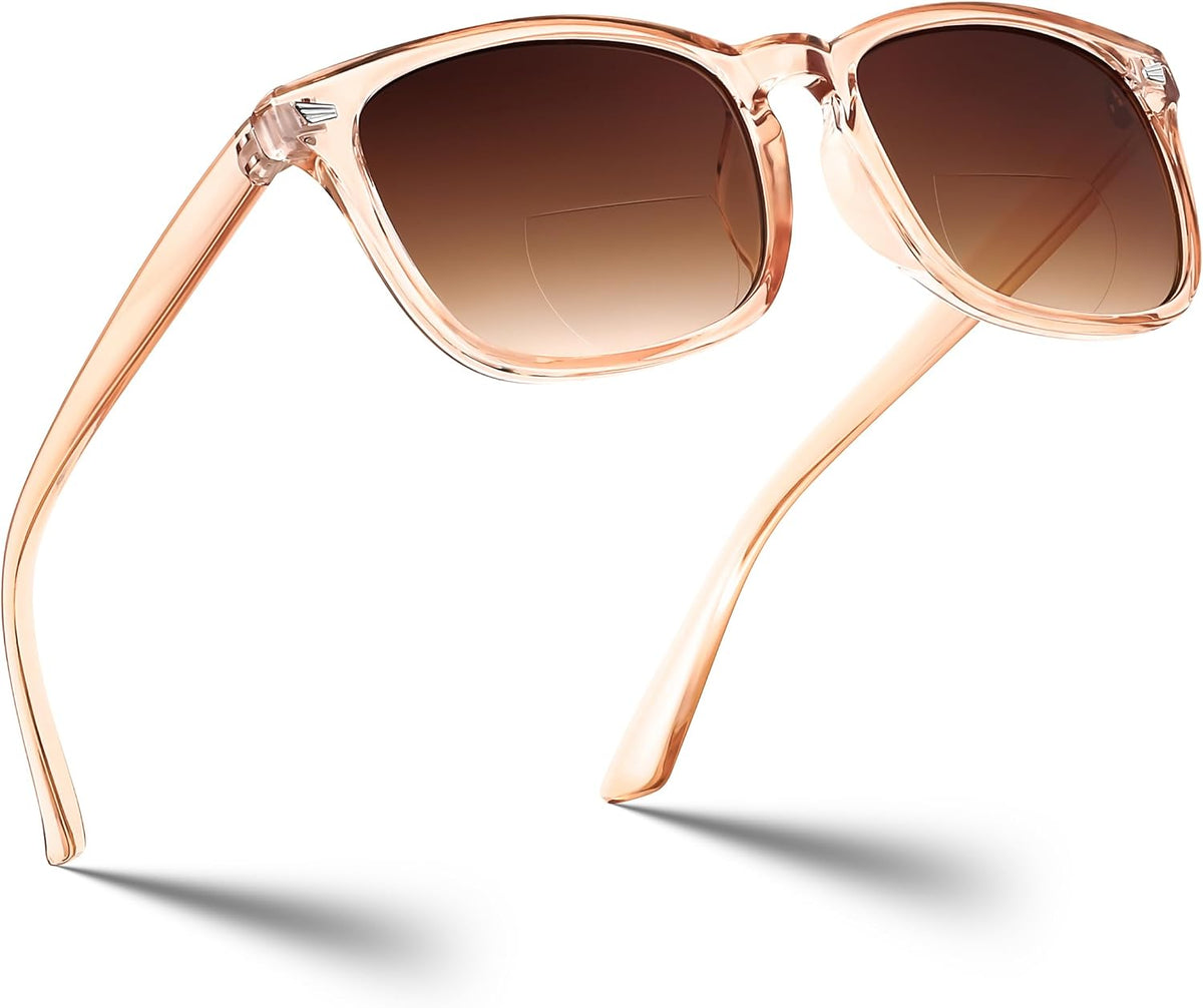 Champagne Frame-gradient Tea Lens / 2.0 x | B0DFPW6N2N | FEISEDY Classic Bifocal Reader Sunglasses for Women Men Square Blue Light Reading Glasses B0231