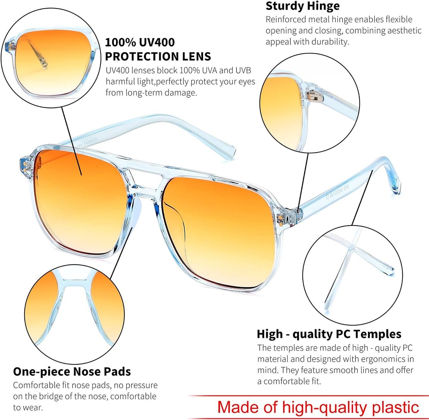 商品图片 120 | B09J8999GR | FEISEDY Retro Square Aviator Sunglasses Women Men 70s Vintage Trendy Plastic Frame Sun Glasses B2835