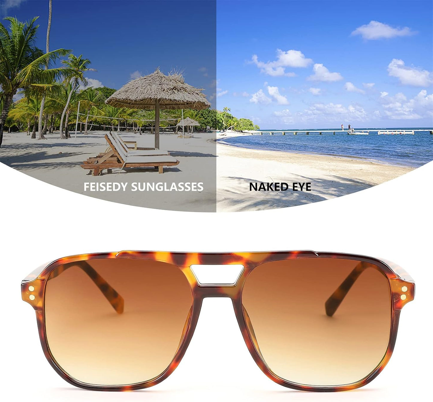 商品图片 23 | B09J8999GR | FEISEDY Retro Square Aviator Sunglasses Women Men 70s Vintage Trendy Plastic Frame Sun Glasses B2835