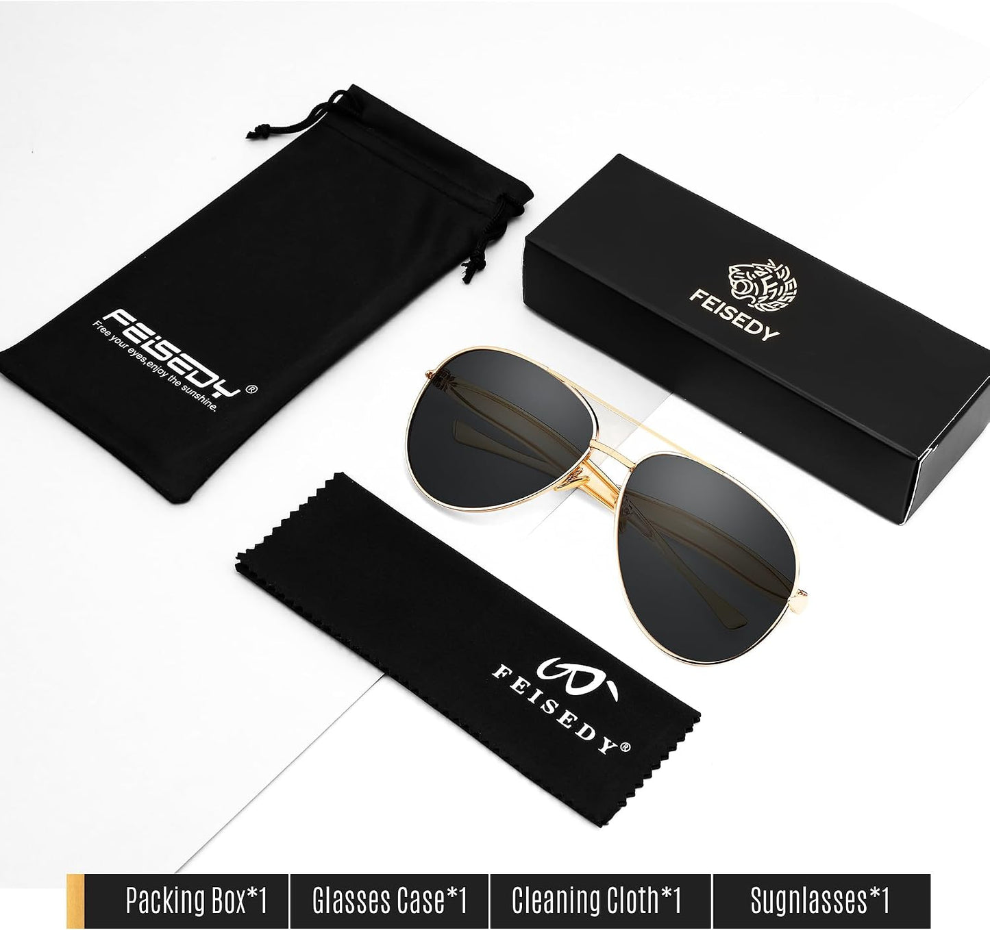 商品图片 38 | B0FKML2SSC | FEISEDY Oversized Aviator Sunglasses Women Men - Retro Gold Metal Chunky Frame, UV400 for Driving & Daily Wear B0311