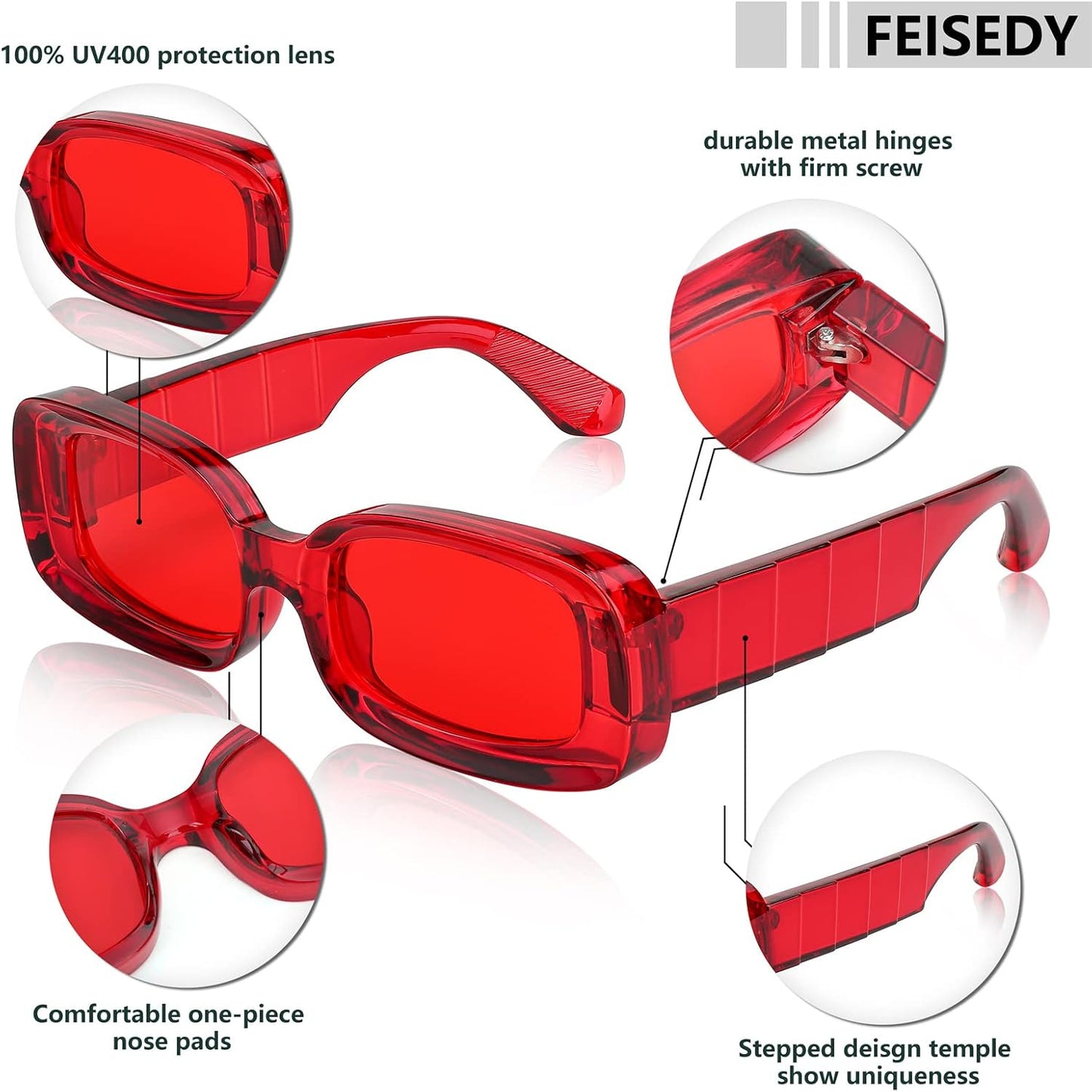 商品图片 35 | B0B12FXZW5 | FEISEDY Rectangle Sunglasses for Women Men Retro Y2k 90s Thick Frame Chunky Square Sunglasses UV400 Protection B2307