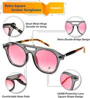 ÉÌƷͼƬ 13 | B0CHBBJ1H1 | FEISEDY Retro Square Aviator Sunglasses Womens Mens Trendy 70s Vintage Stylish Frame UV400 Sun Glasses B0051