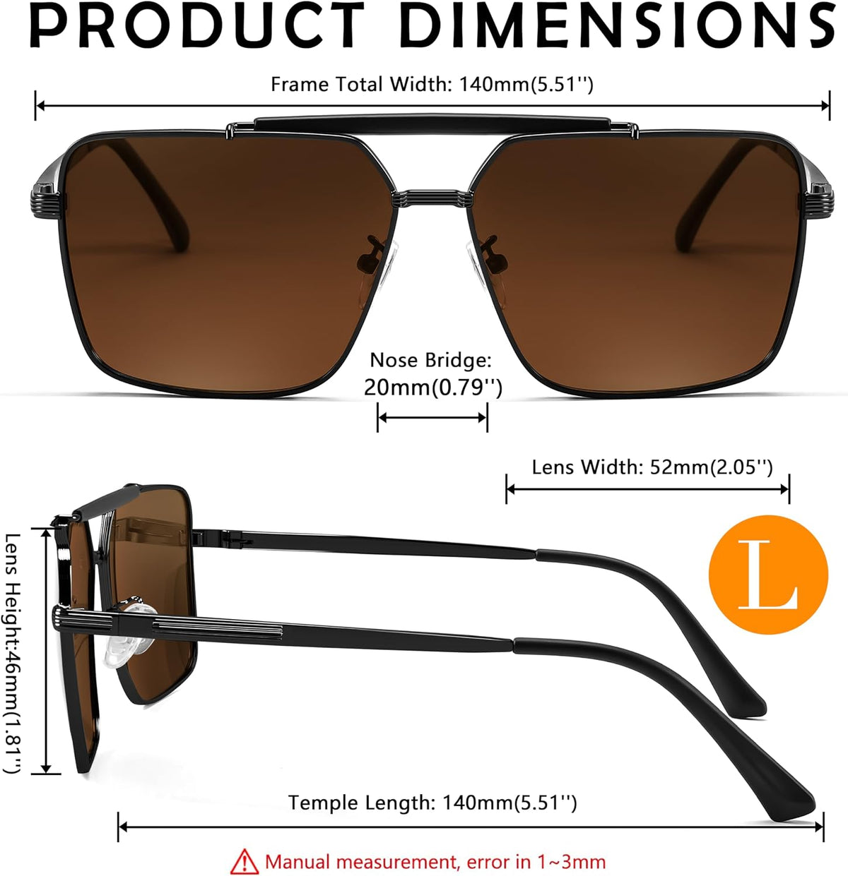 ÉÌƷͼƬ 12 | B0CP21BC1C | FEISEDY Trendy Polarized Aviator Sunglasses Womens Mens Retro Square Double Bridge Metal 90s Shades B0098