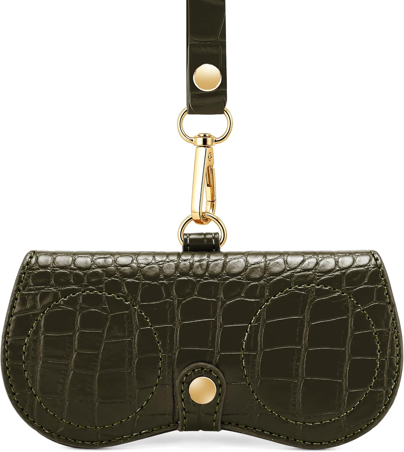 商品图片 34 | B0H4QTYMQP | FEISEDY Soft Crocodile Textured Leather Sunglass Bag, Portable Glasses Pouch With Button Clip Wrist Strap B0366