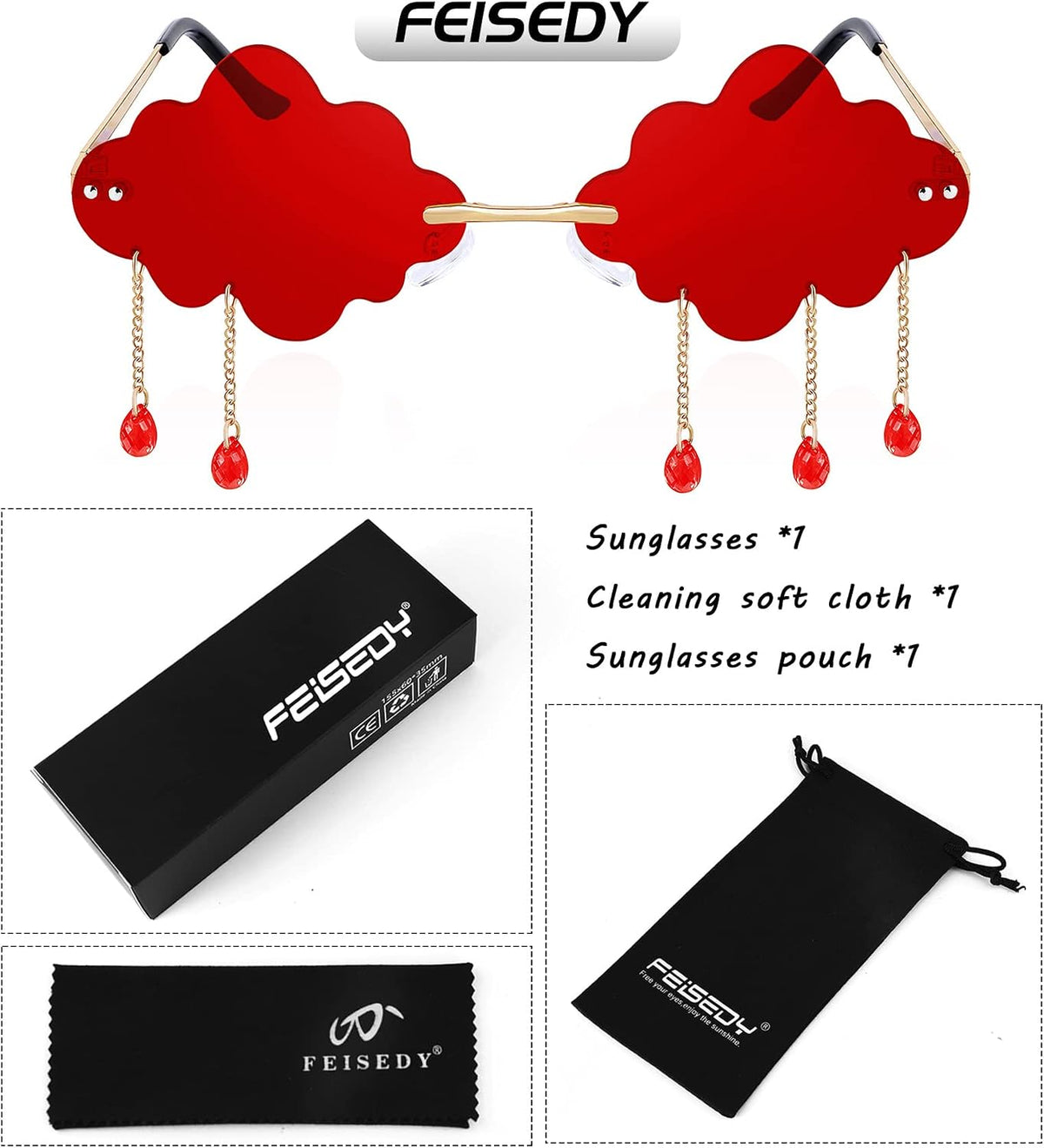 ÉÌƷͼƬ 46 | B09K7C4FB7 | FEISEDY Retro Dripping Cloud Shaped Tassel Sunglasses Rimless Women Funny Party Disco Eyewear B2834