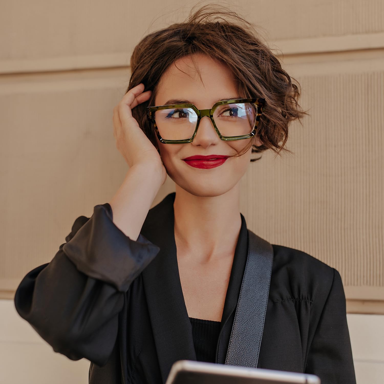 商品图片 28 | B0CDBH37B5 | FEISEDY Oversized Blue Light Glasses for Women Men TR90 Retro Square Anti Eyestrain Glasses Rectangle Fashion Frame B0037