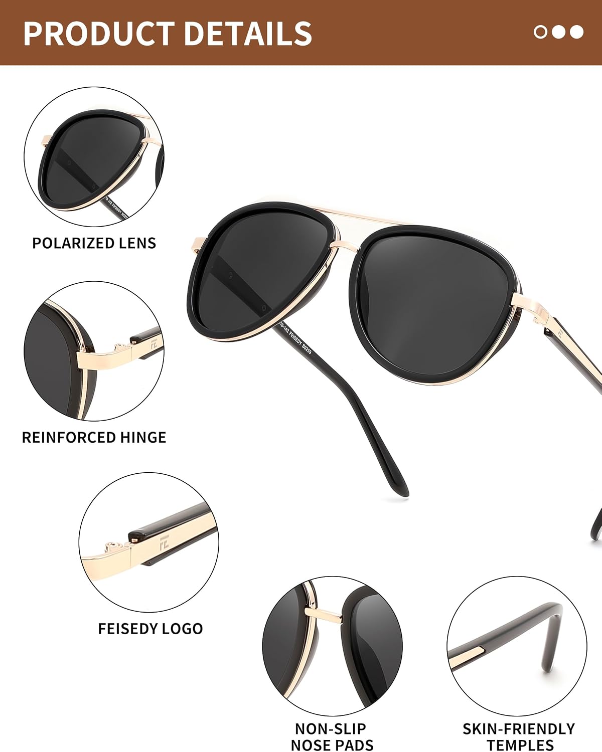 商品图片 6 | B0FPQ6L6K1 | FEISEDY Retro Polarized Aviator Sunglasses for Women Men B0259