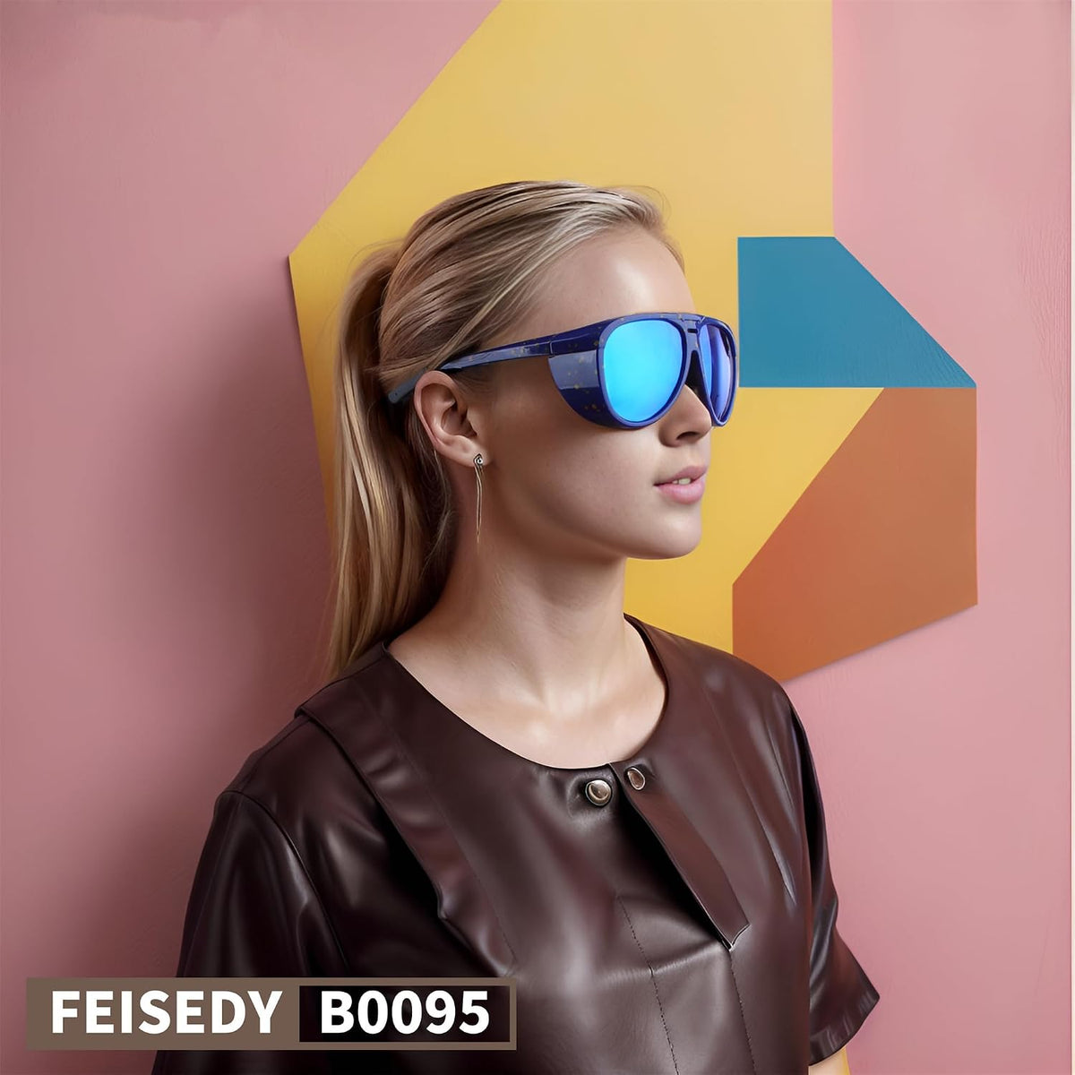 ÉÌƷͼƬ 16 | B0CT5M1L9R | FEISEDY Polarized Aviator Sunglasses Men Women Oversized Round Steampunk Sunglasses Side Shield Goggles B0095