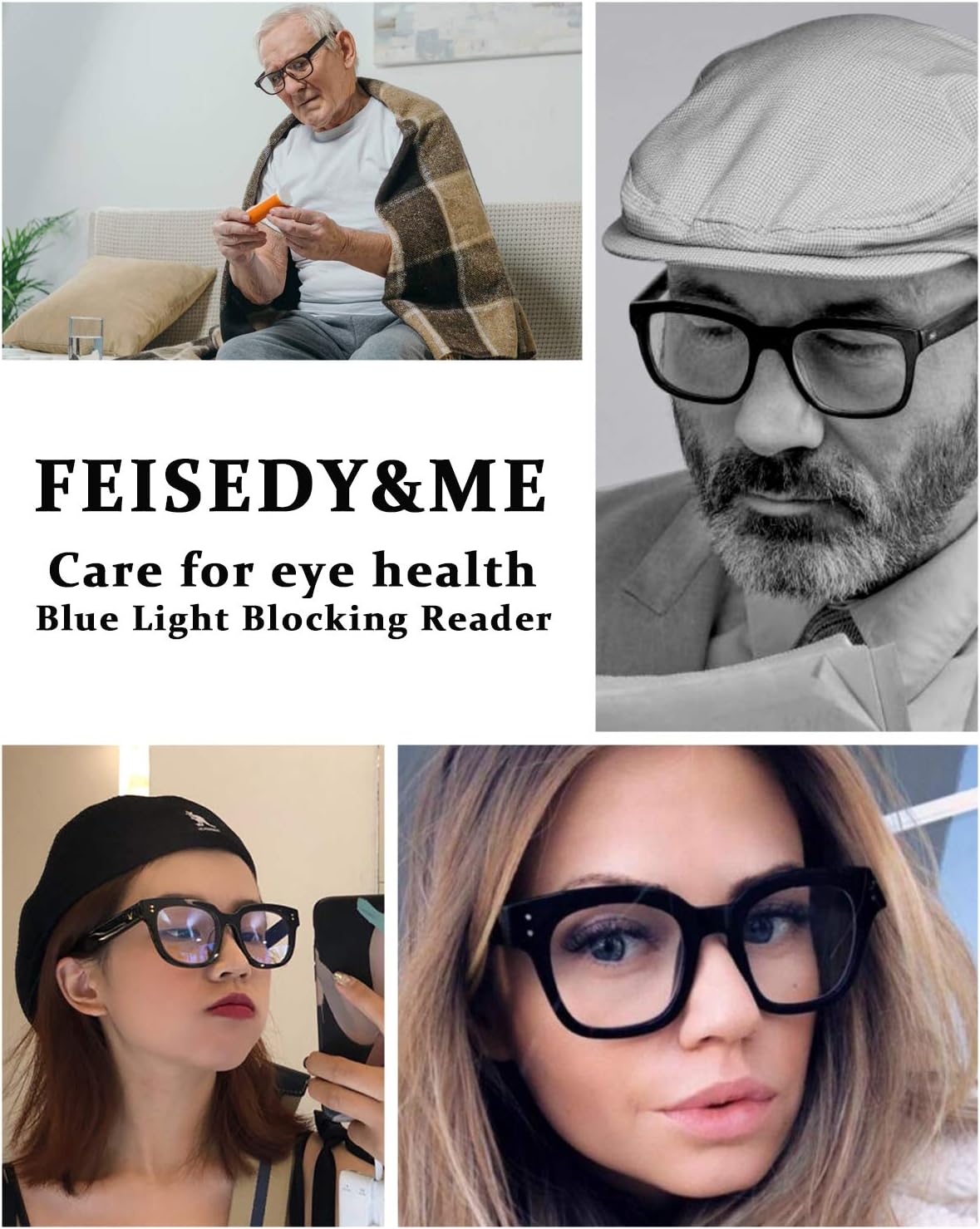 商品图片 20 | B0DBQFZT73 | FEISEDY Retro Square Thick Big Frame Blue Light Blocking Reading Glasses Anti Glare Digital Eyestrain Reader B2523