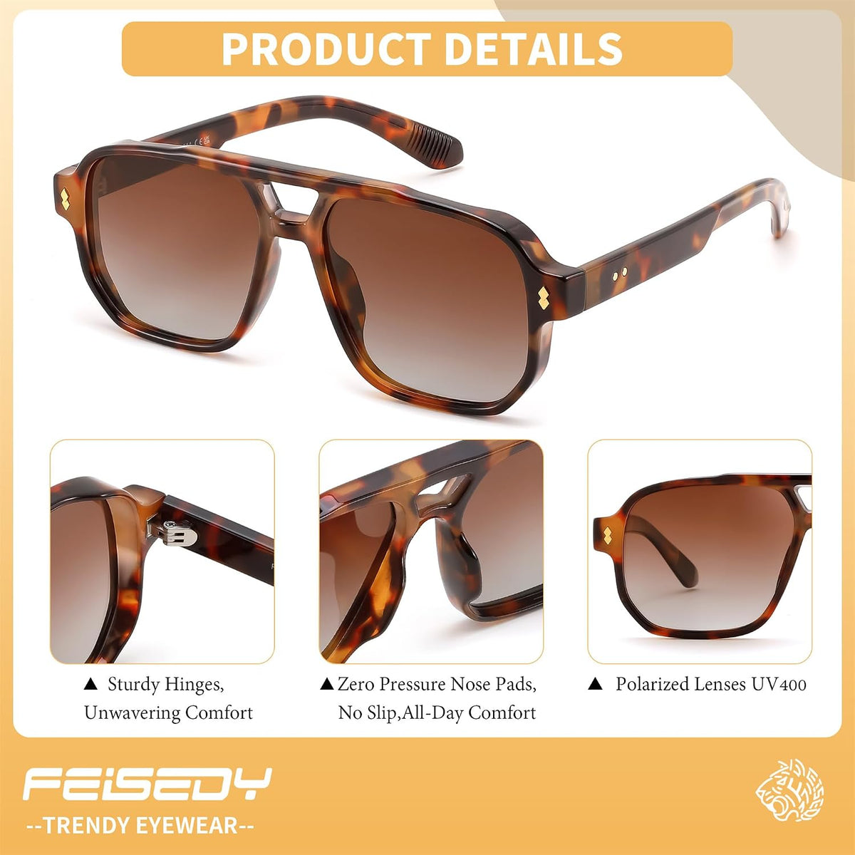 ÉÌƷͼƬ 21 | B0H79Y4V6B | FEISEDY Retro Aviator Square Polarized Sunglasses Women Men Trendy B0444