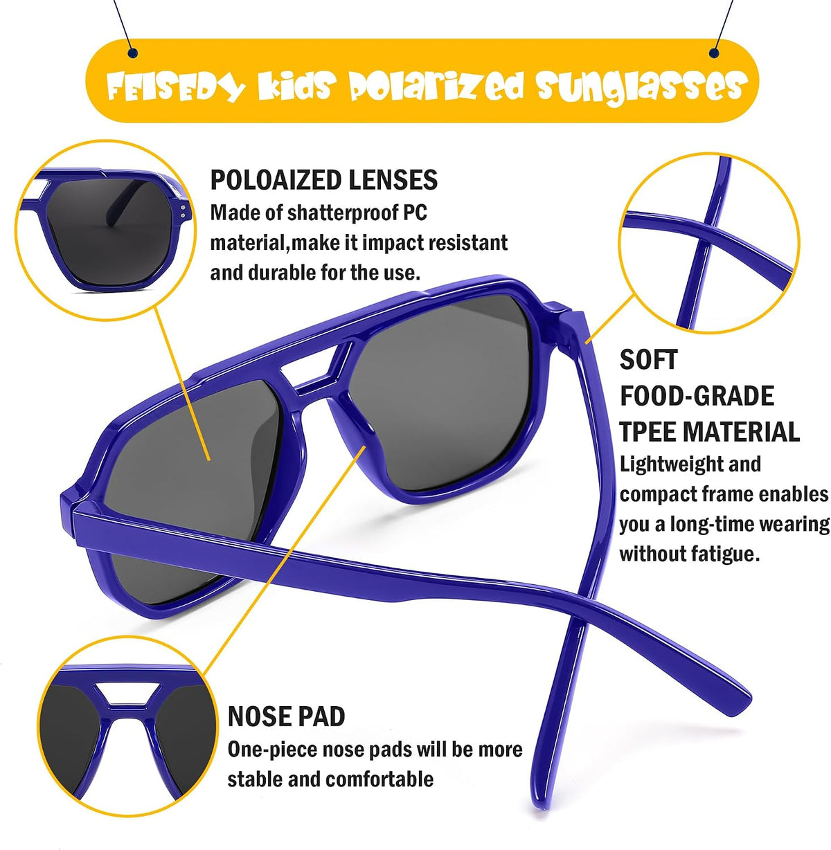 ÉÌƷͼƬ 3 | B0CNCP979D | FEISEDY Kids Polarized Sunglasses for Boys Girls Aviator Sunglasses Lightweight Flexible UV400 Protection Age 3-12 B0045