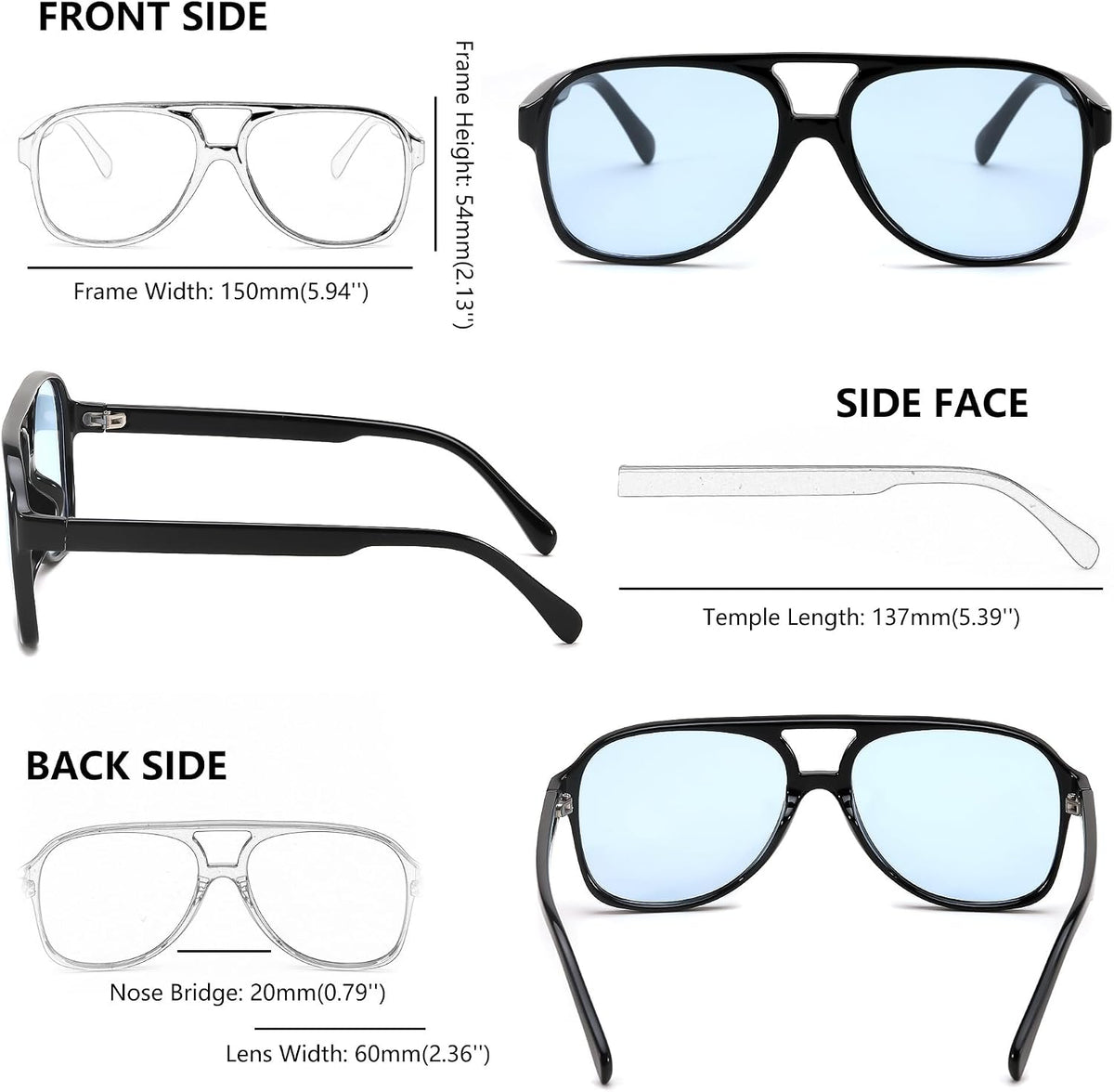ÉÌƷͼƬ 74 | B0CB543WBD | FEISEDY Vintage Retro 70s Plastic Aviator Sunglasses Women Men Classic Large Squared Frame B2751