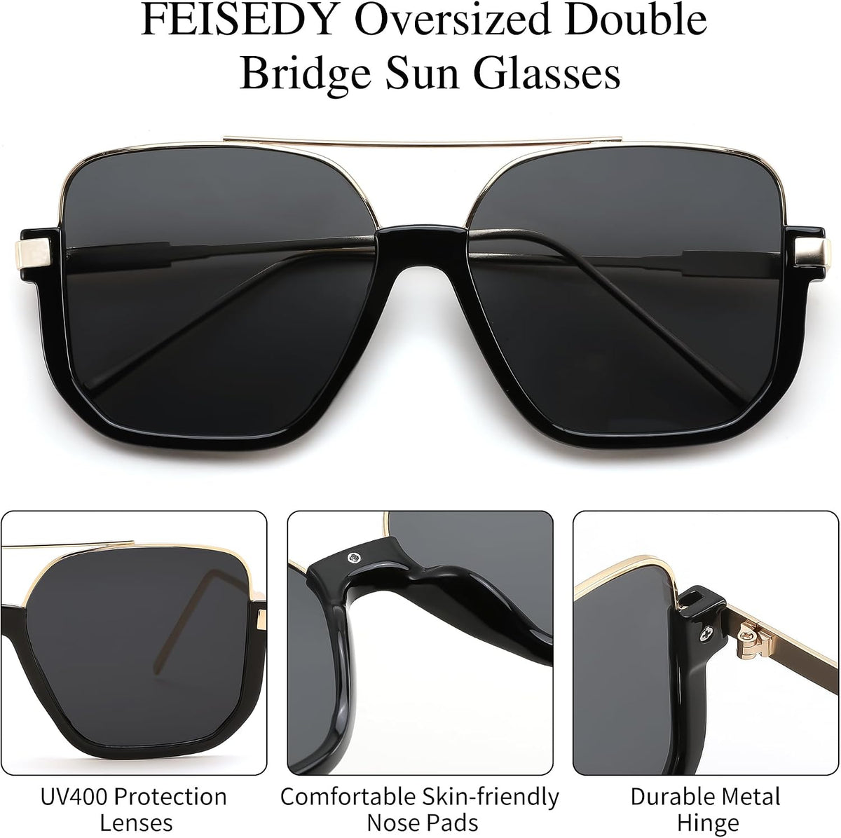 ÉÌƷͼƬ 19 | B0GXYGJLHV | FEISEDY Retro Square Aviator Sunglasses for Women Men Y2K Oversized B0432