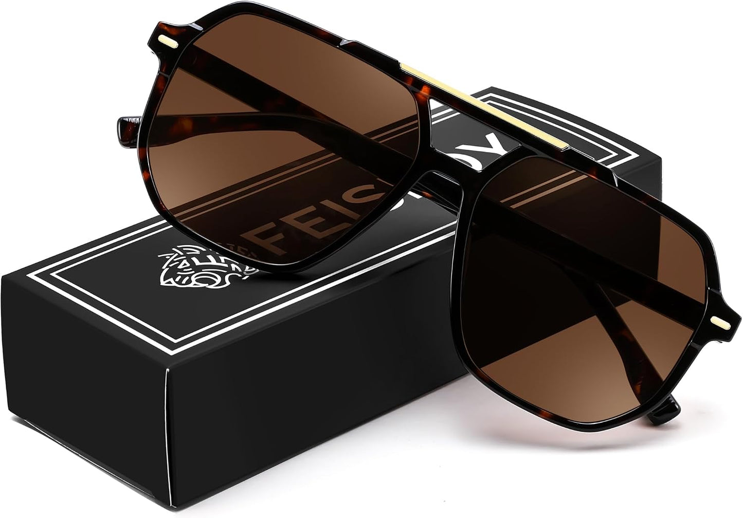 Tortoise/Brown / 57 Millimeters | B0H71H51R2 | FEISEDY Retro Aviator Sunglasses for Women Men 70s Square Sun Glasses B0281