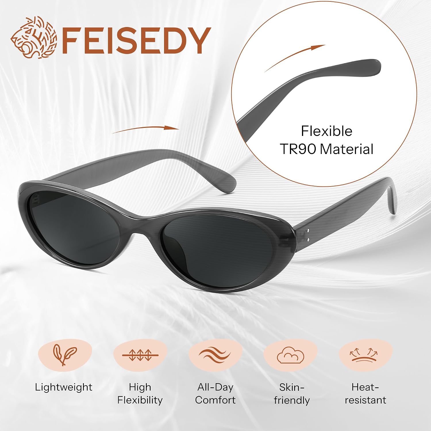 商品图片 26 | B0H6WC71MZ | FEISEDY Retro Oval Polarized Sunglasses for Women Cat Eye TR90 Shades B0460