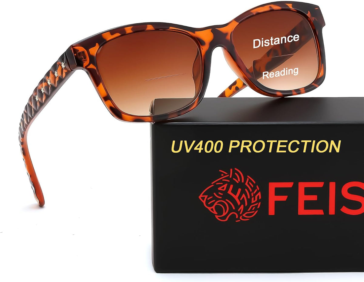 Tortoise / 1.5 x | B0GT87GC9N | FEISEDY Bifocal Reading Sunglasses for Women, Trendy Sunglasse Readers, Outdoor Reader Sun Glasses, UV400 Protection B0354