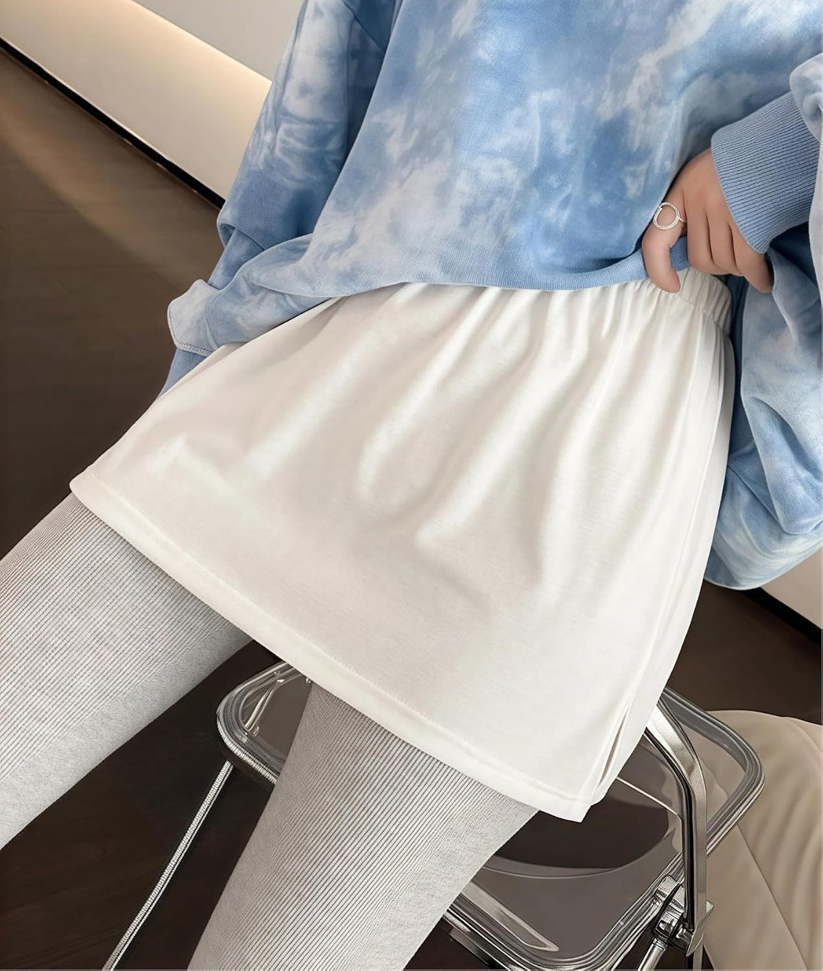 商品图片 5 | B0H3F93WMN | Women's Elegant Asymmetrical Hem Skirt with Layered Flared End, Elastic Waist Casual White Skirts Versatile Outfit Pairing