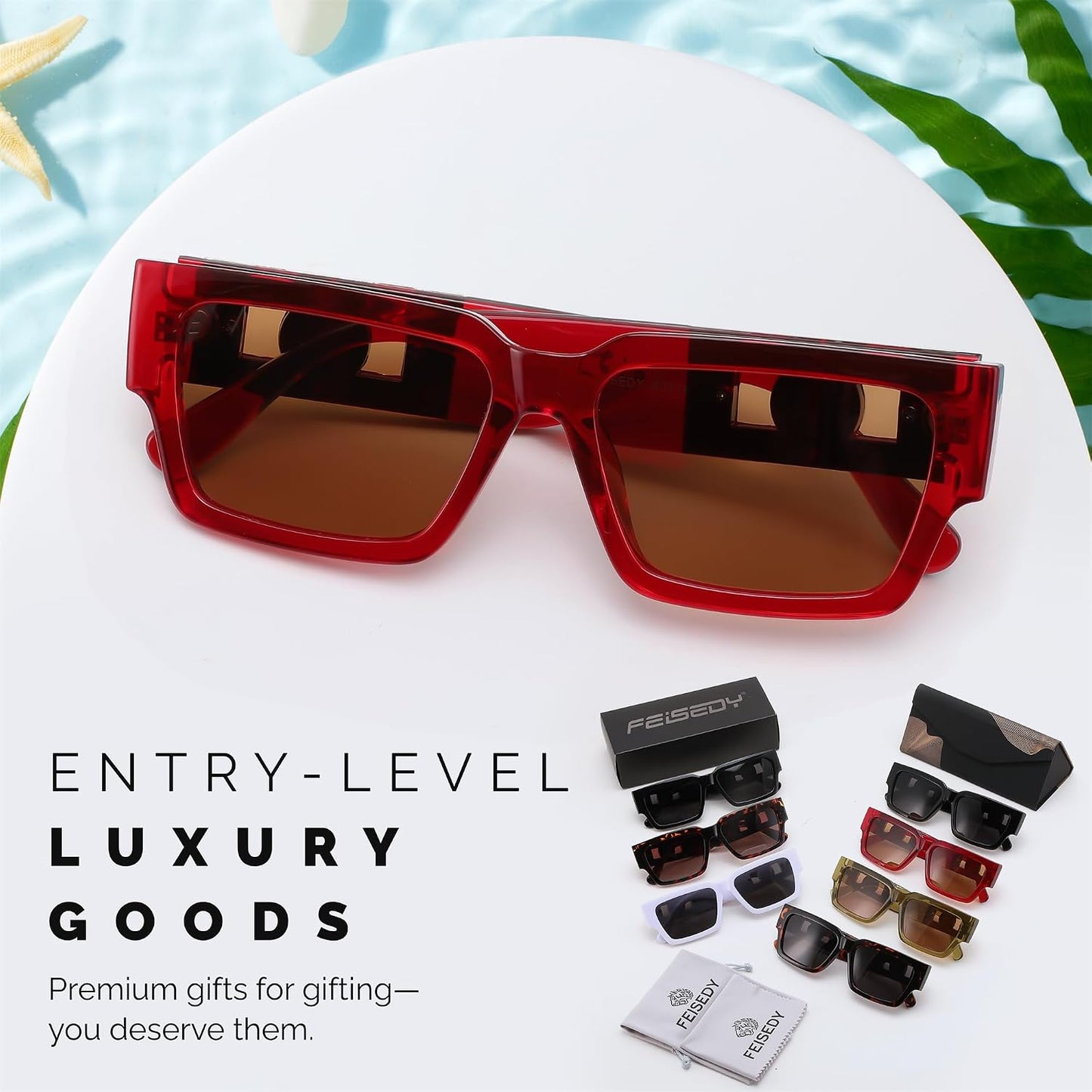 商品图片 26 | B0GD5FWDBC | FEISEDY Retro Trendy Rectangle Polarized Sunglasses for Women Men,Classic Narrow Square Sun Glasses B0314