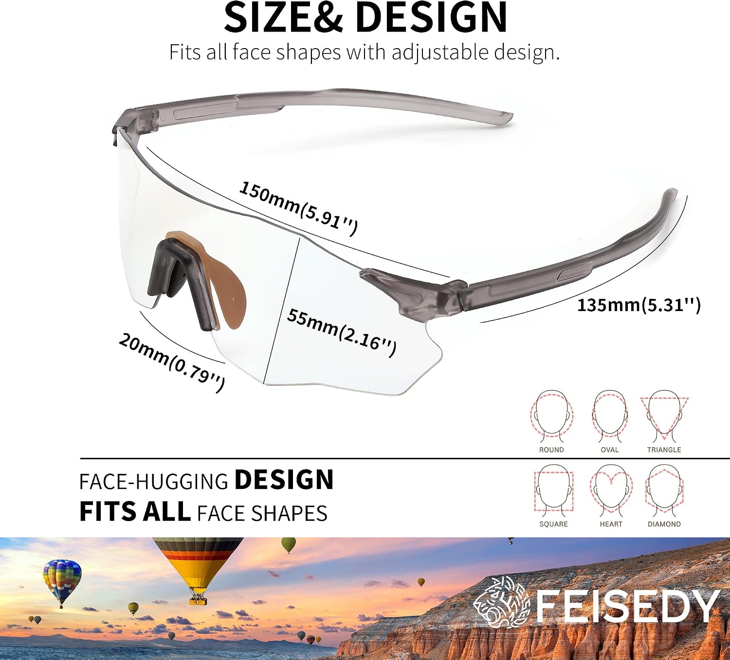 商品图片 23 | B0FHNVLT2X | FEISEDY Photochromic Cycling Glasses for Men Women Mountain Bike Sports Sunglasses UV Protection B0310