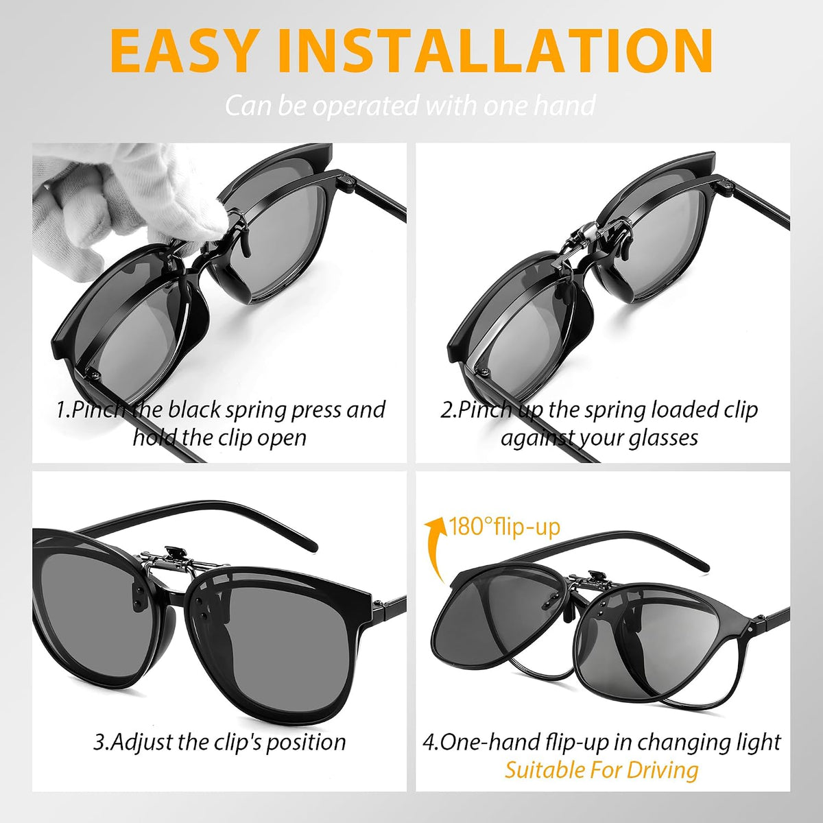 商品图片 5 | B0HDSX3PVB | FEISEDY Polarized Flip-Up Clip On Sunglasses Over Prescription B0486