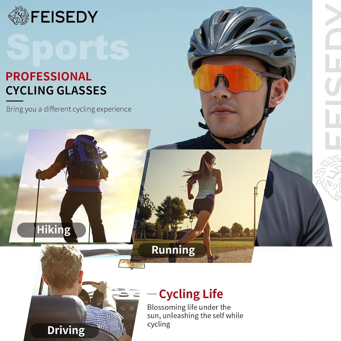 商品图片 24 | B0FHNVLT2X | FEISEDY Photochromic Cycling Glasses for Men Women Mountain Bike Sports Sunglasses UV Protection B0310