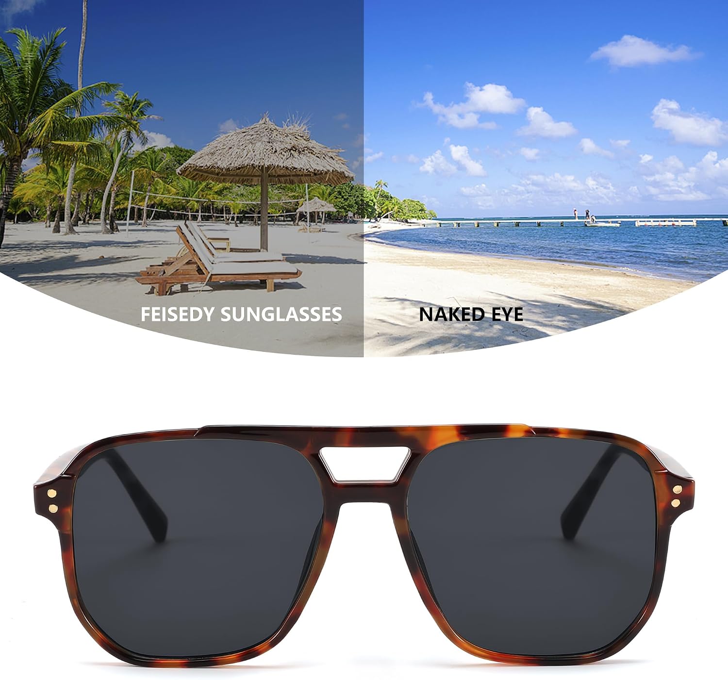 商品图片 91 | B09J8999GR | FEISEDY Retro Square Aviator Sunglasses Women Men 70s Vintage Trendy Plastic Frame Sun Glasses B2835
