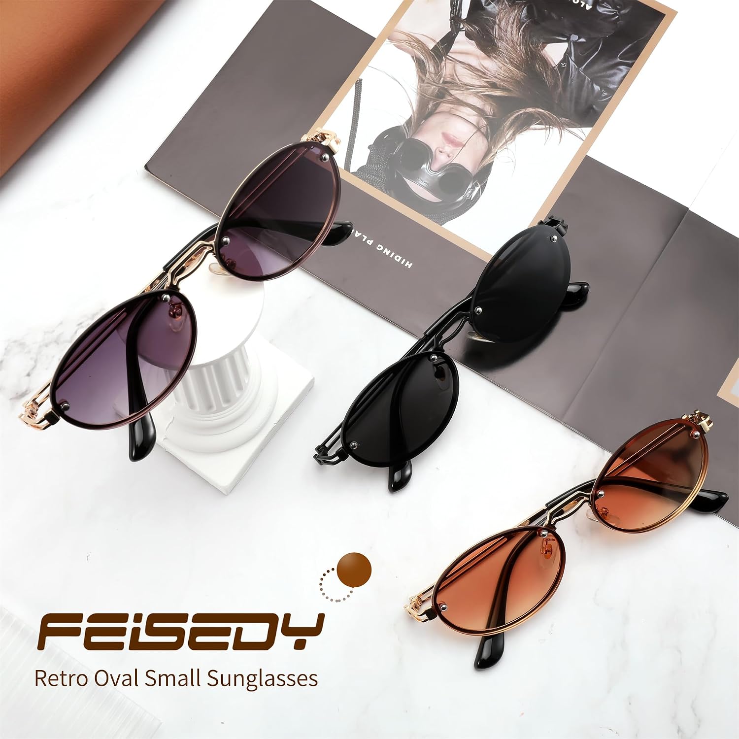 商品图片 7 | B0DGPQ2BTK | FEISEDY Retro Oval Sunglasses for Women Men Trendy Sun Glasses Classic Metal Shades UV400 Protection B0245