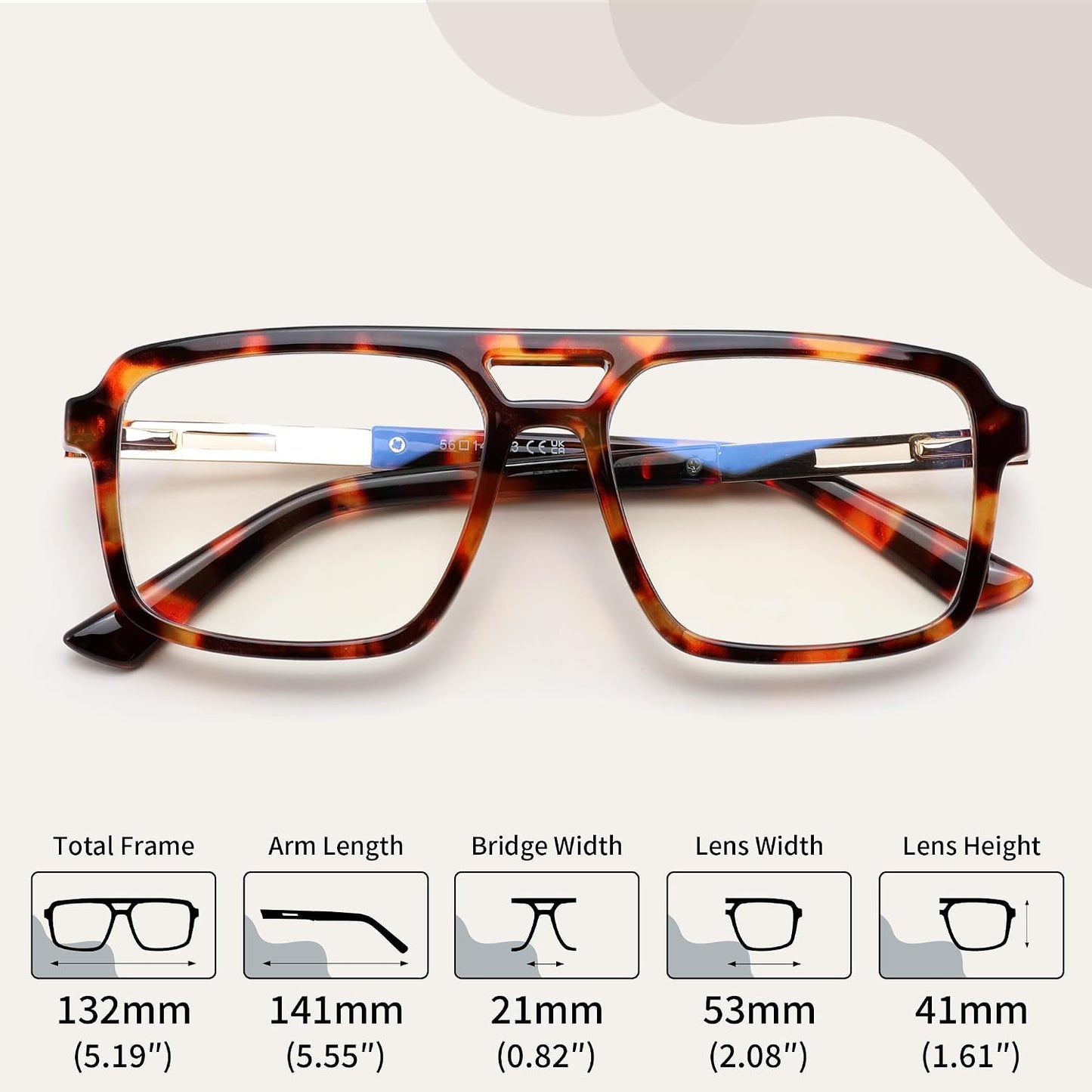 商品图片 13 | B0D9NJ18RZ | FEISEDY Retro Aviator Square Blue Light Glasses for Men Women B0209