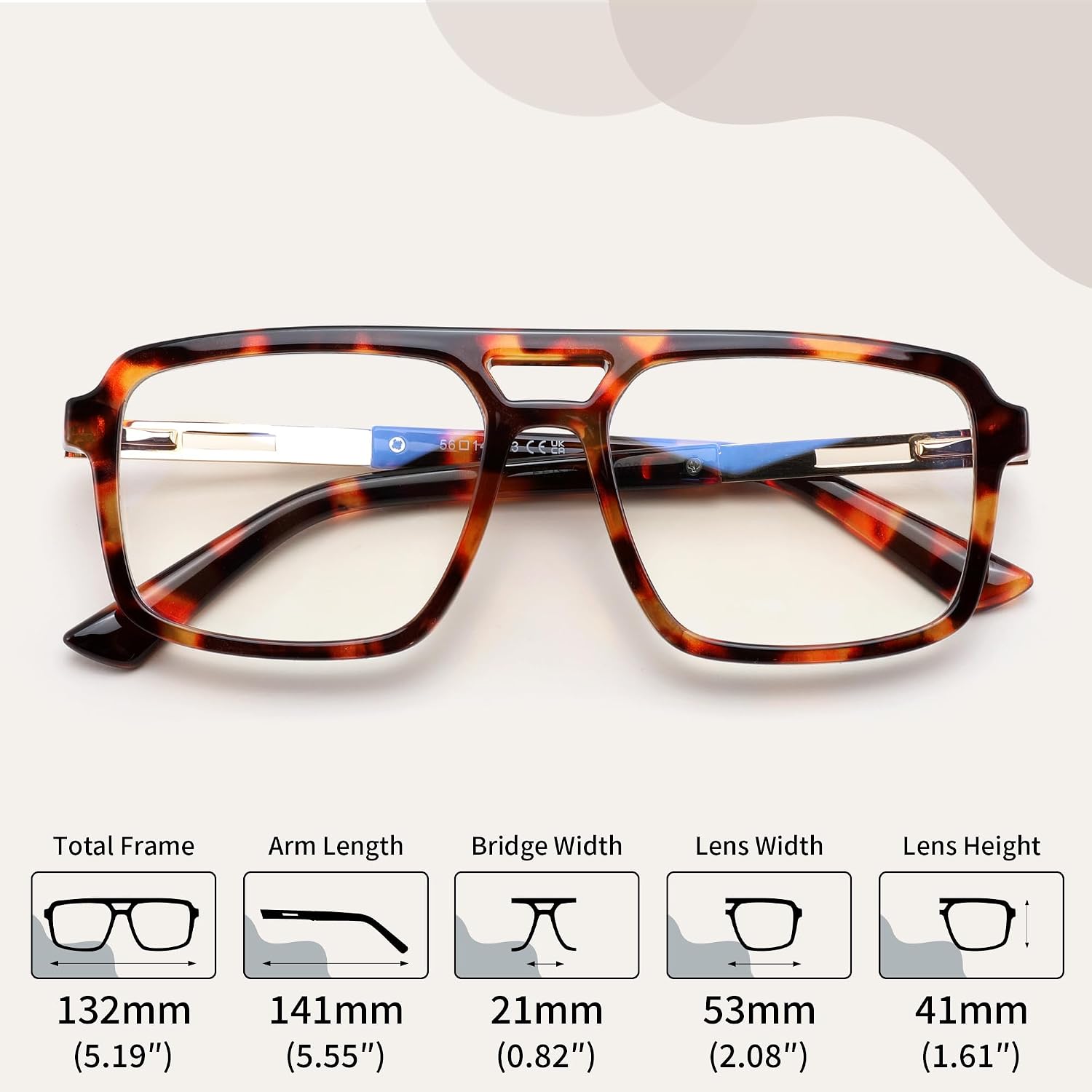 商品图片 13 | B0D9NJ18RZ | FEISEDY Retro Aviator Square Blue Light Glasses for Men Women B0209