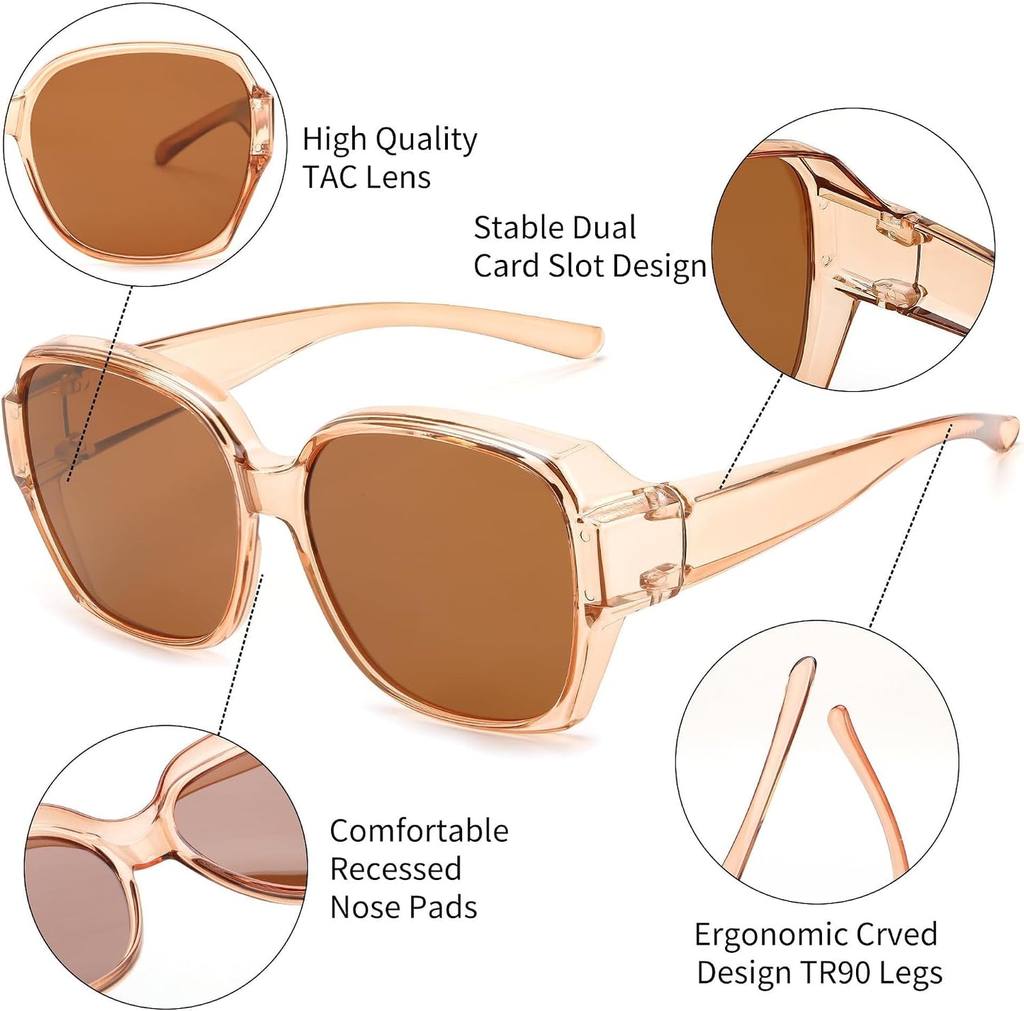 商品图片 20 | B0CPJ88KXS | FEISEDY Fit Over Glasses Sunglasses Polarized for Women Sunglasses Over Prescription Glasses Oversized UV Protection B1114