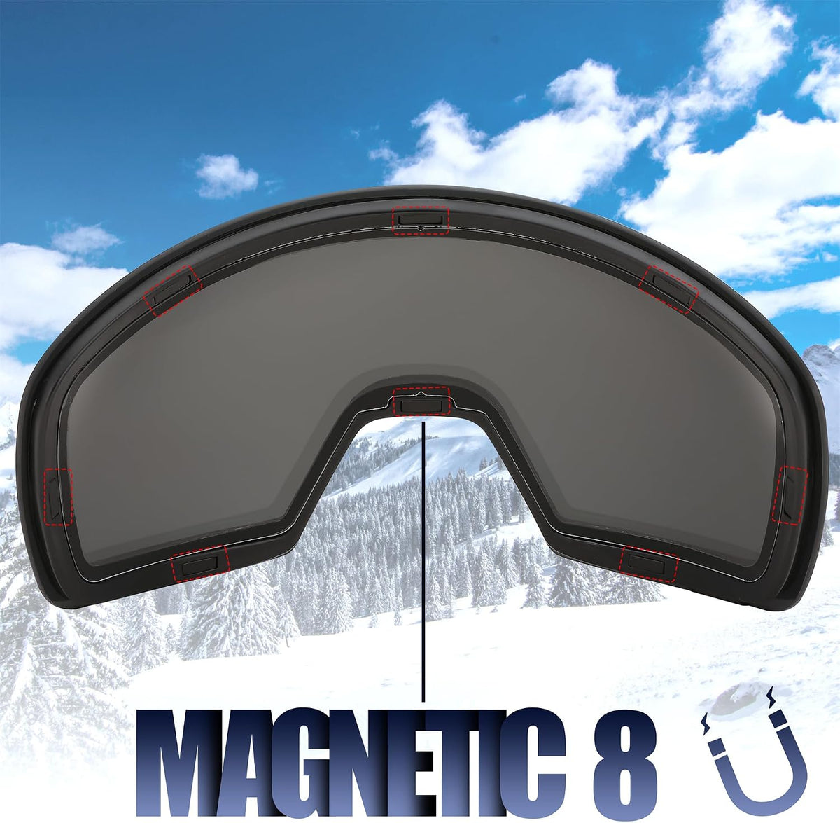商品图片 31 | B0CD3JFB1C | FEISEDY Magnetic Ski Goggles for Men Women Youth Frameless Snow Goggles 100% UV Protection Snowboard Goggles B0020