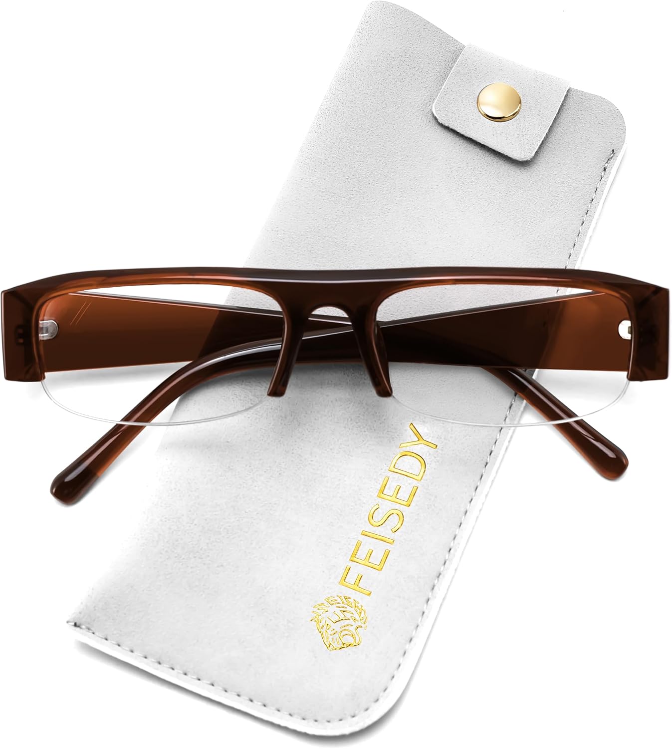 Tea / 50 Millimeters | B0GY47PPYJ | FEISEDY Chic Semi Rimless Blue Light Glasses for Women B0431