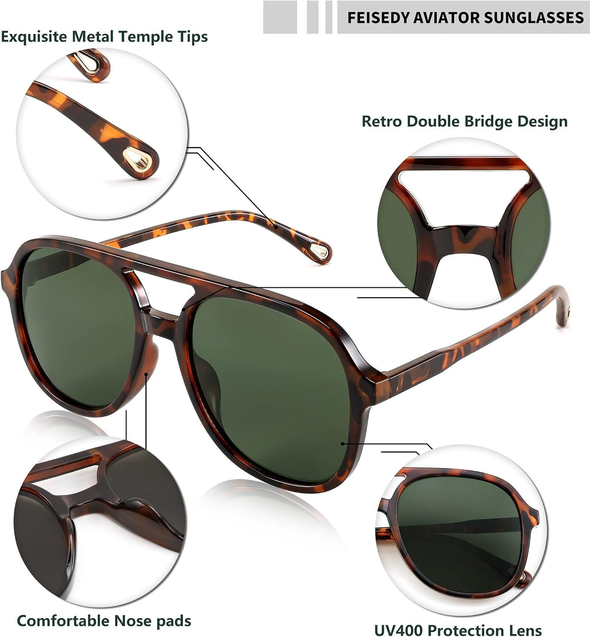 ÉÌƷͼƬ 30 | B0C27PGFFJ | FEISEDY Retro Aviator Sunglasses Women Men Classic Square Shades Trendy Sun Glasses UV400 Protection B2394