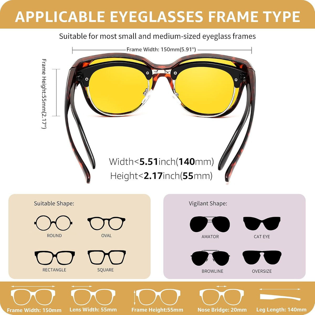 ÉÌƷͼƬ 32 | B0FX4NQCGM | FEISEDY 2Pack Night Driving Glasses Over Glasses with Yellow Lenses Fit Over Polarized Nighttime Sunglasses B0331