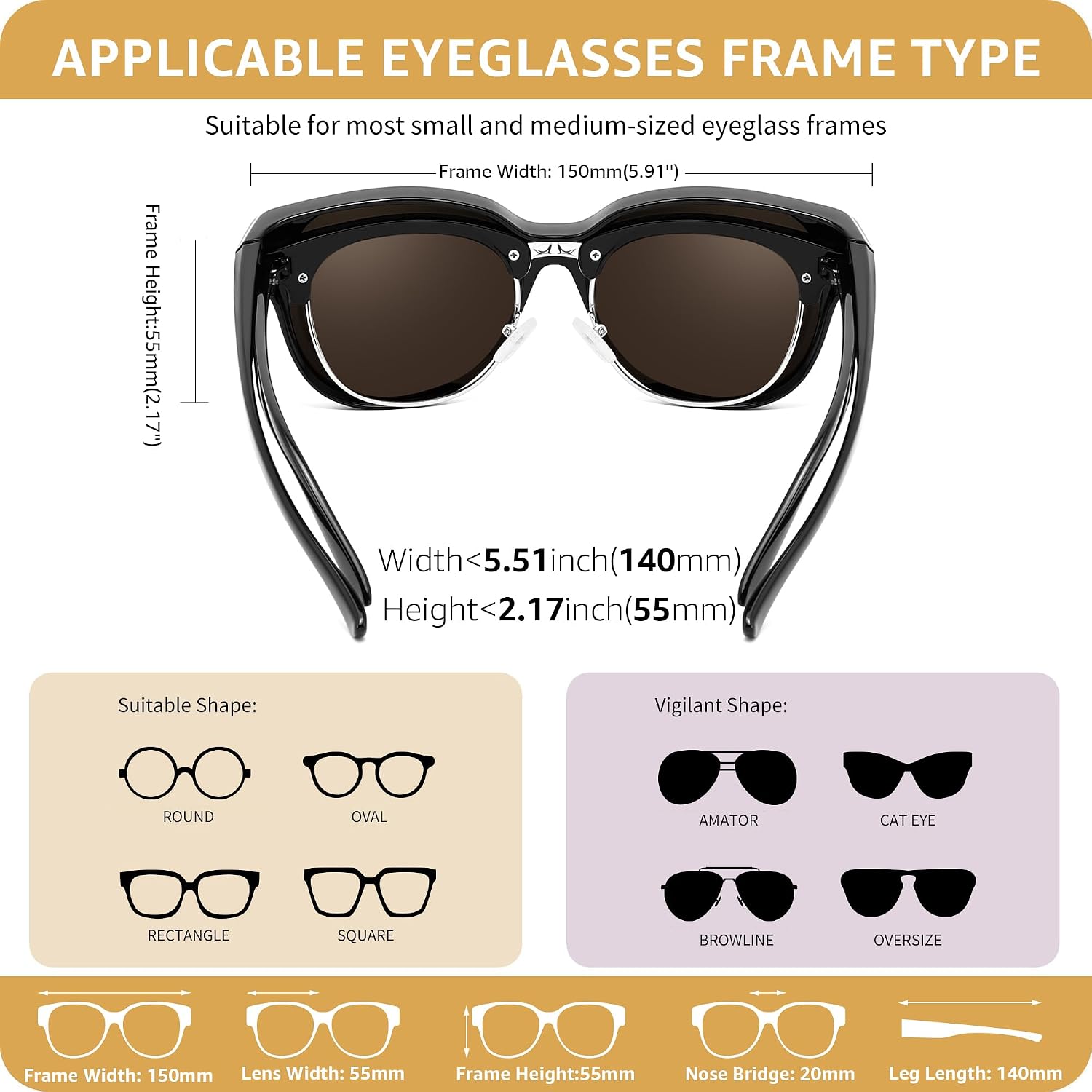 商品图片 6 | B0FRRT5Z37 | FEISEDY Fit Over Glasses Polarized Sunglasses, UV400 Protection for Driving & Outdoor Activities B0328