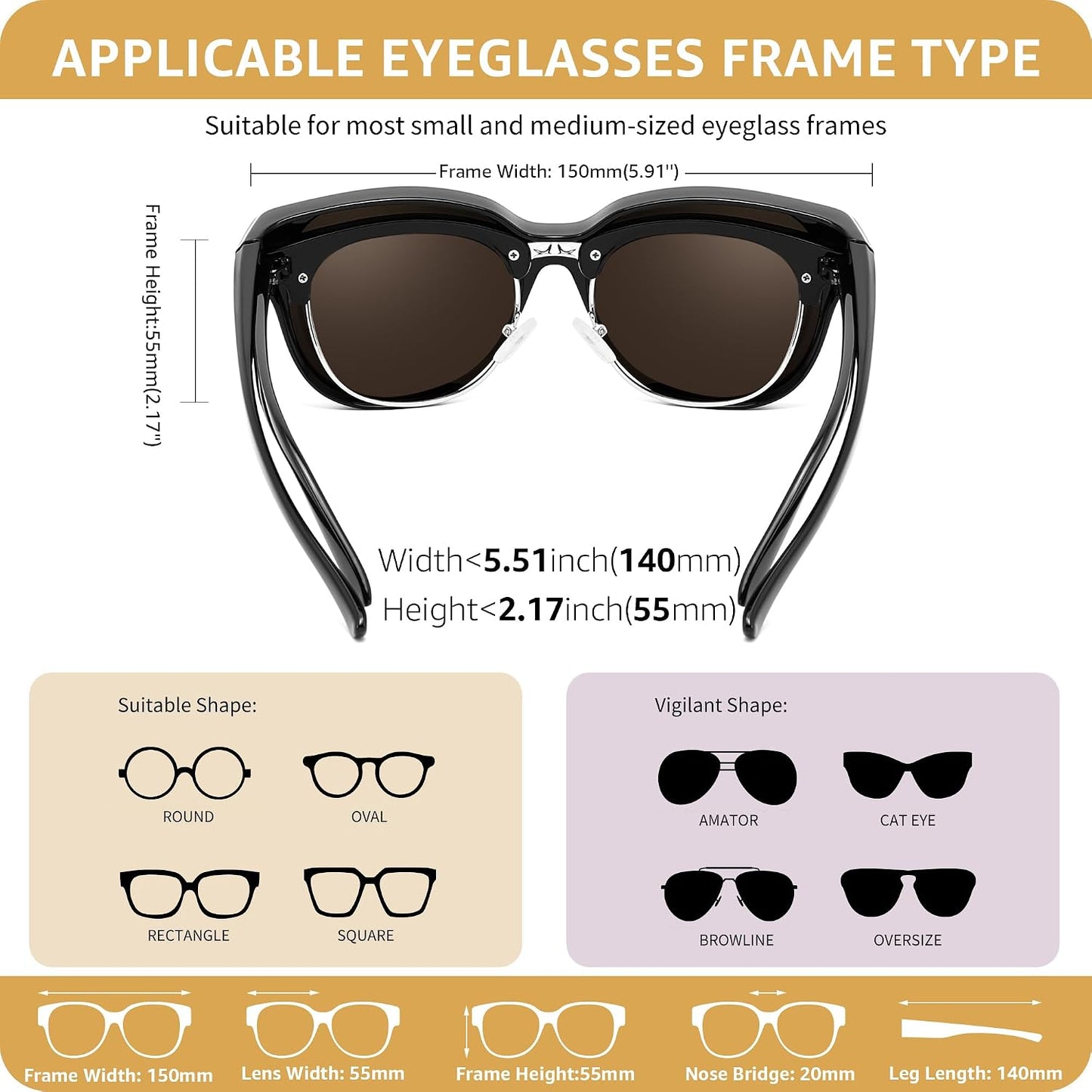 商品图片 6 | B0FRRT5Z37 | FEISEDY Fit Over Glasses Polarized Sunglasses, UV400 Protection for Driving & Outdoor Activities B0328