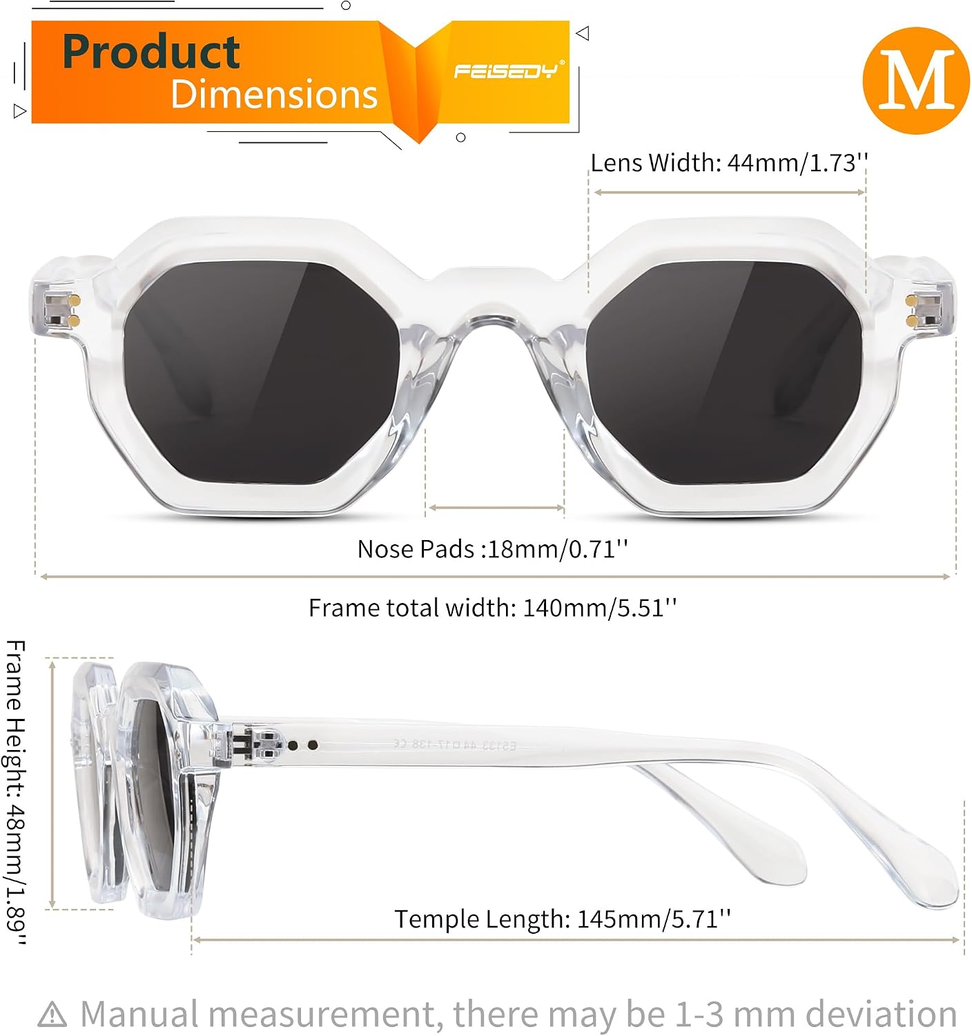 商品图片 11 | B0CSJQ26W8 | FEISEDY Octagon Sunglasses for Women - Thick Frame Fashion Rectangle Sun Glasses - Summer UV400 Protection