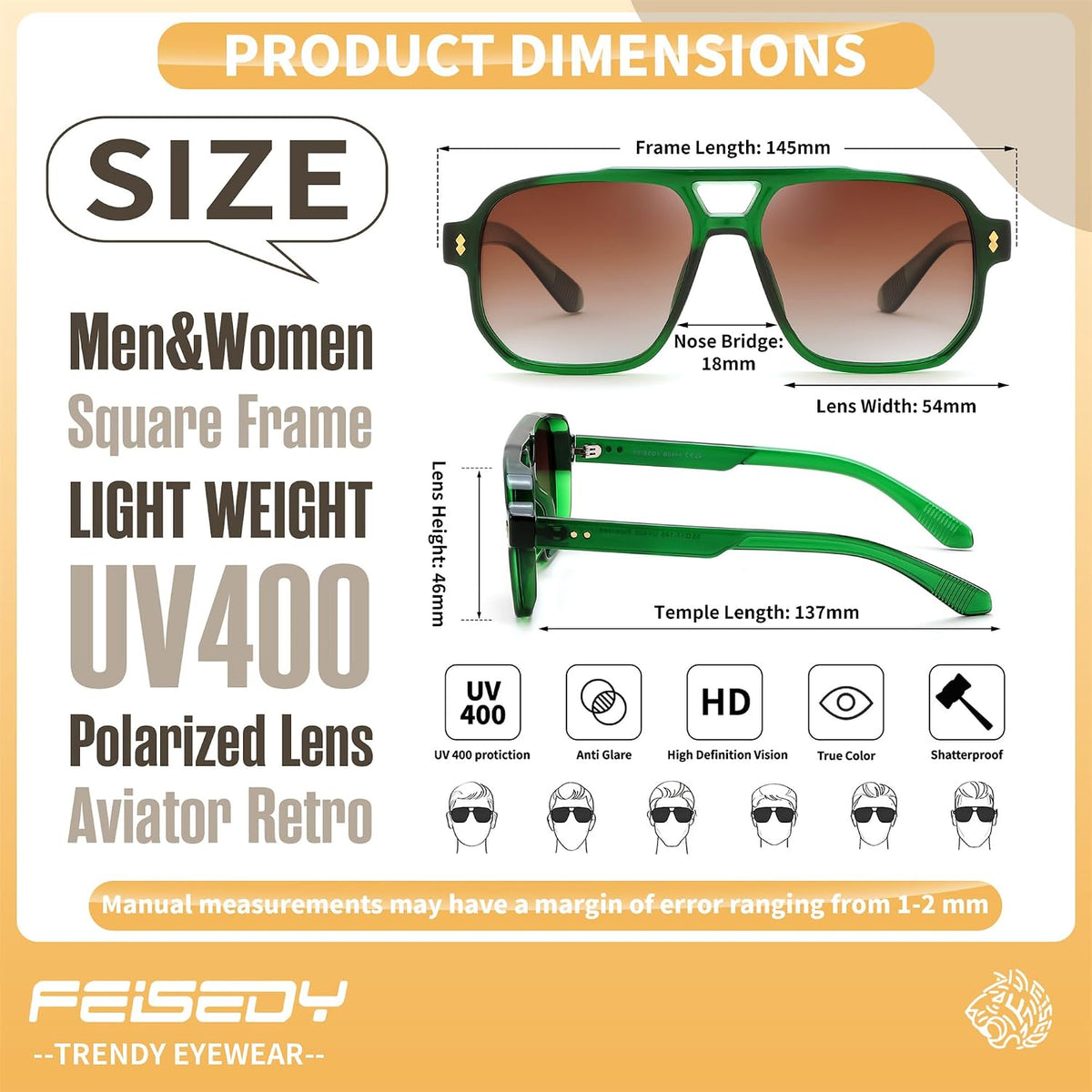 ÉÌƷͼƬ 36 | B0H79Y4V6B | FEISEDY Retro Aviator Square Polarized Sunglasses Women Men Trendy B0444