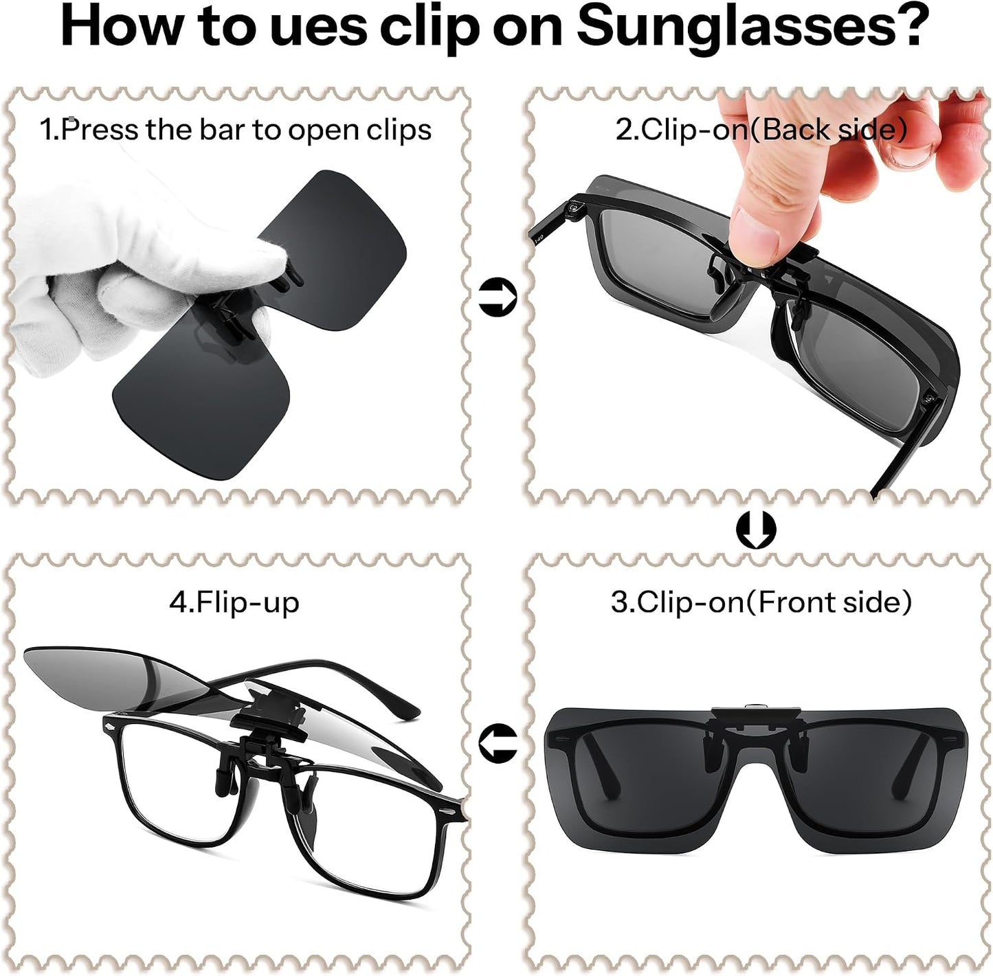 商品图片 10 | B0FX3Q74X7 | FEISEDY Clip-on Flip Up Rimless One Piece Sunglasses for Glasses TAC Lenses B0345