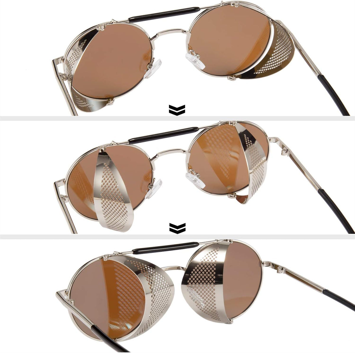 ÉÌƷͼƬ 39 | B09LYD9SW2 | FEISEDY Steam Punk Sunglasses for Men Women Side Shield Round Steampunk Vintage Glasses Shades B2518