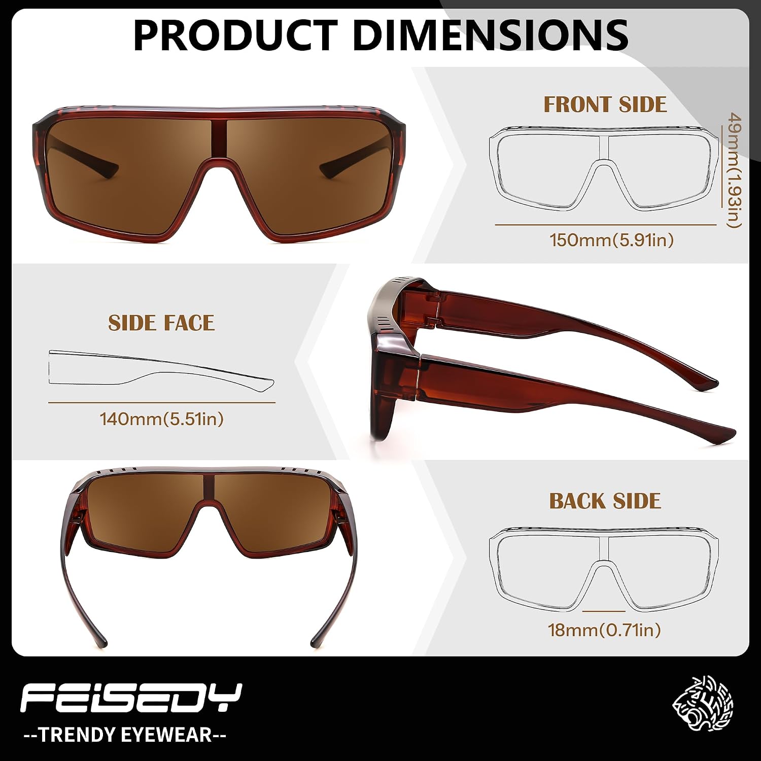 商品图片 5 | B0FWBV3SMZ | FEISEDY Oversized Square Fit Over Glasses Sunglasses for Men Women B0332