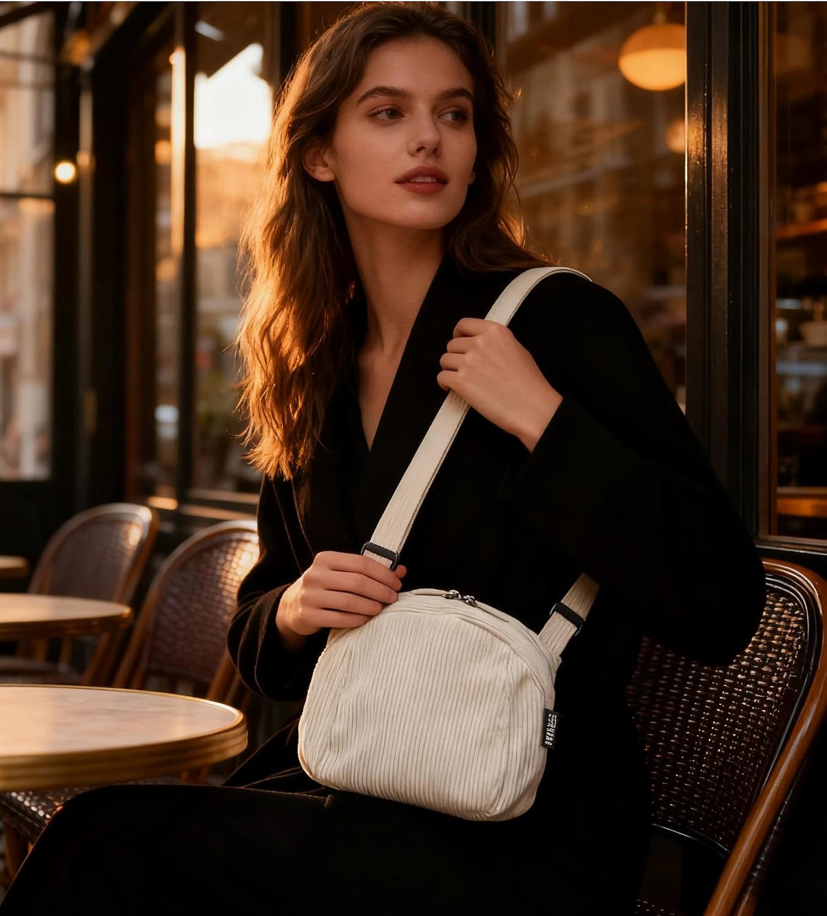 商品图片 3 | B0FWX4WZW7 | Corduroy Crossbody Bag, Small Canvas Purse with Adjustable Strap, Round Retro Shoulder Bag, Casual Daily Outfit Accessory