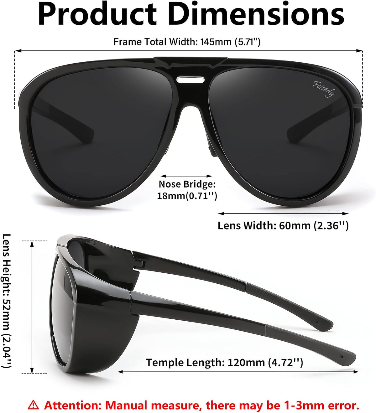 ÉÌƷͼƬ 7 | B0CT5M1L9R | FEISEDY Polarized Aviator Sunglasses Men Women Oversized Round Steampunk Sunglasses Side Shield Goggles B0095